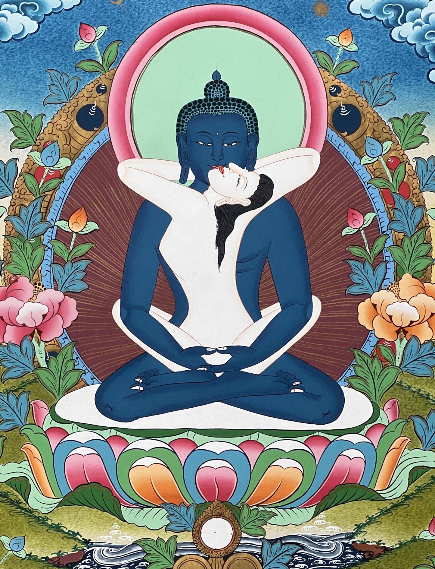 Hand-Painted Buddha Shakti Thangka: Tibetan Meditation Art (18x24)