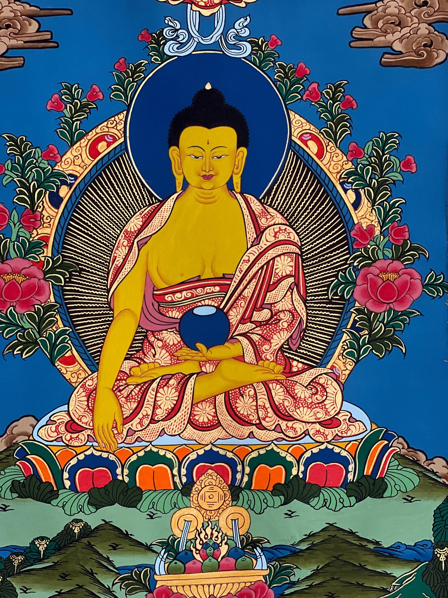 Hand-Painted Shakyamuni Buddha Thangka | Silk Framed Meditation Art