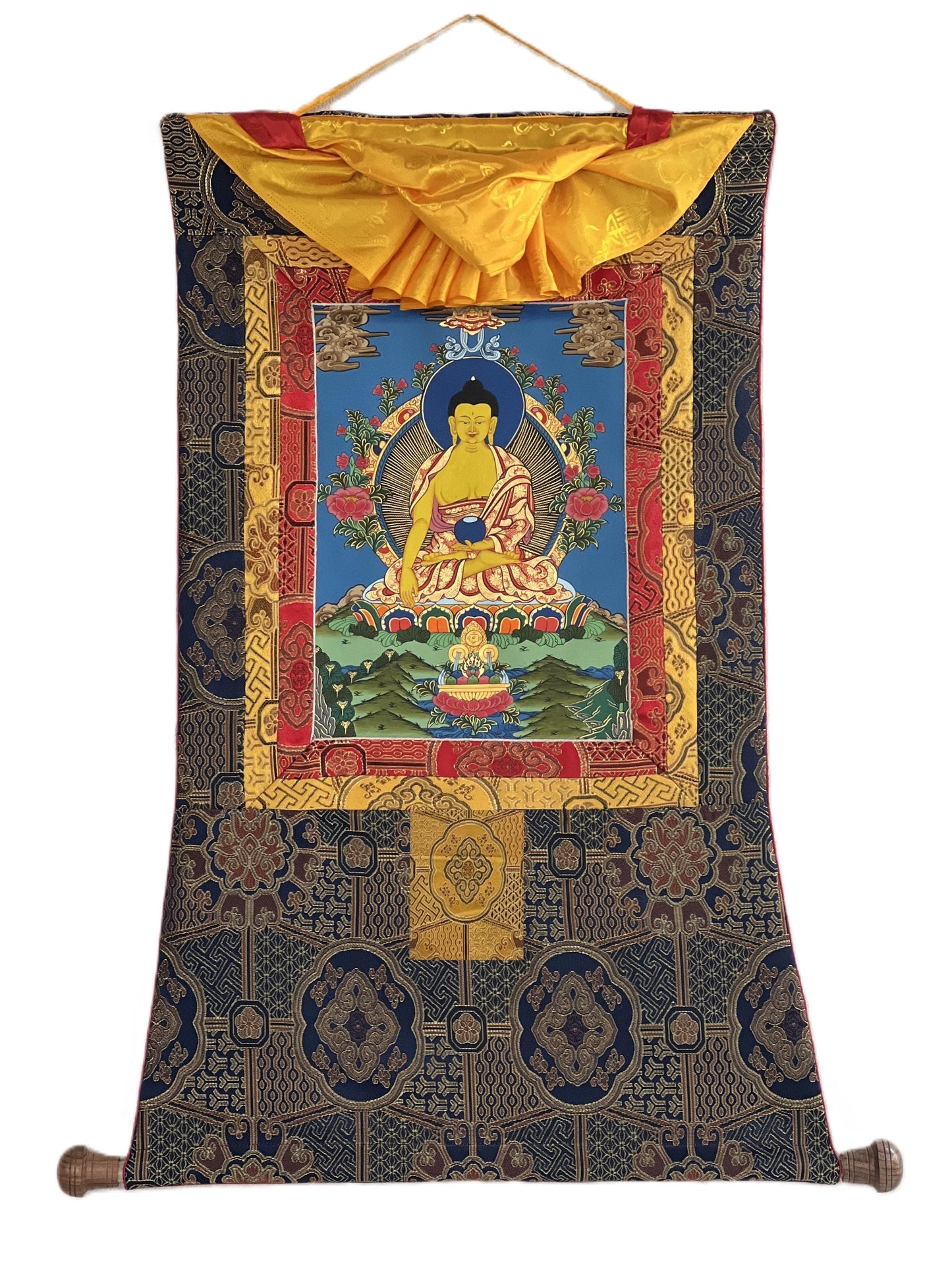 Hand-Painted Shakyamuni Buddha Thangka | Silk Framed Meditation Art