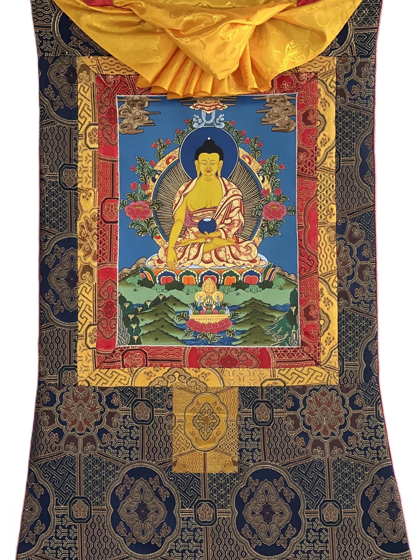 Hand-Painted Shakyamuni Buddha Thangka | Silk Framed Meditation Art