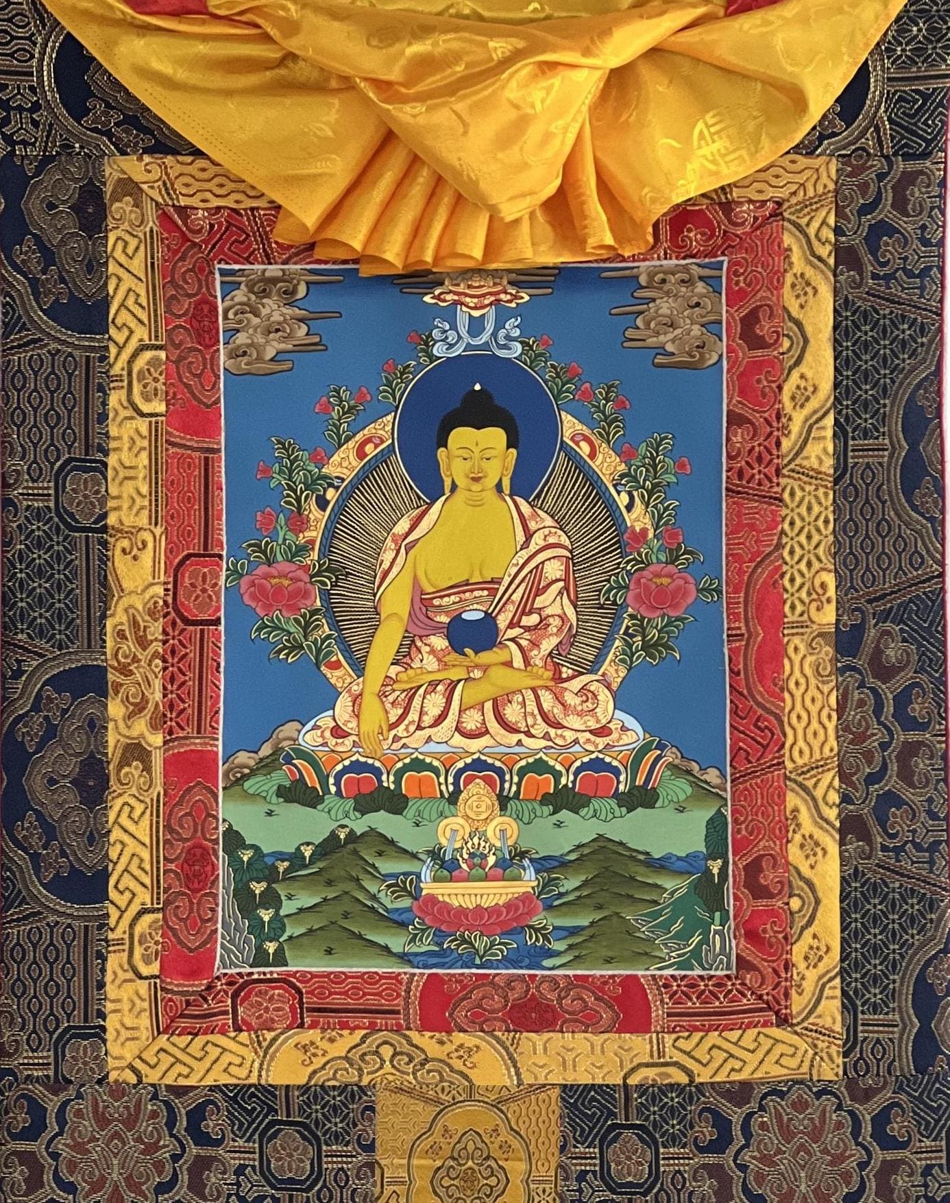 Hand-Painted Shakyamuni Buddha Thangka | Silk Framed Meditation Art