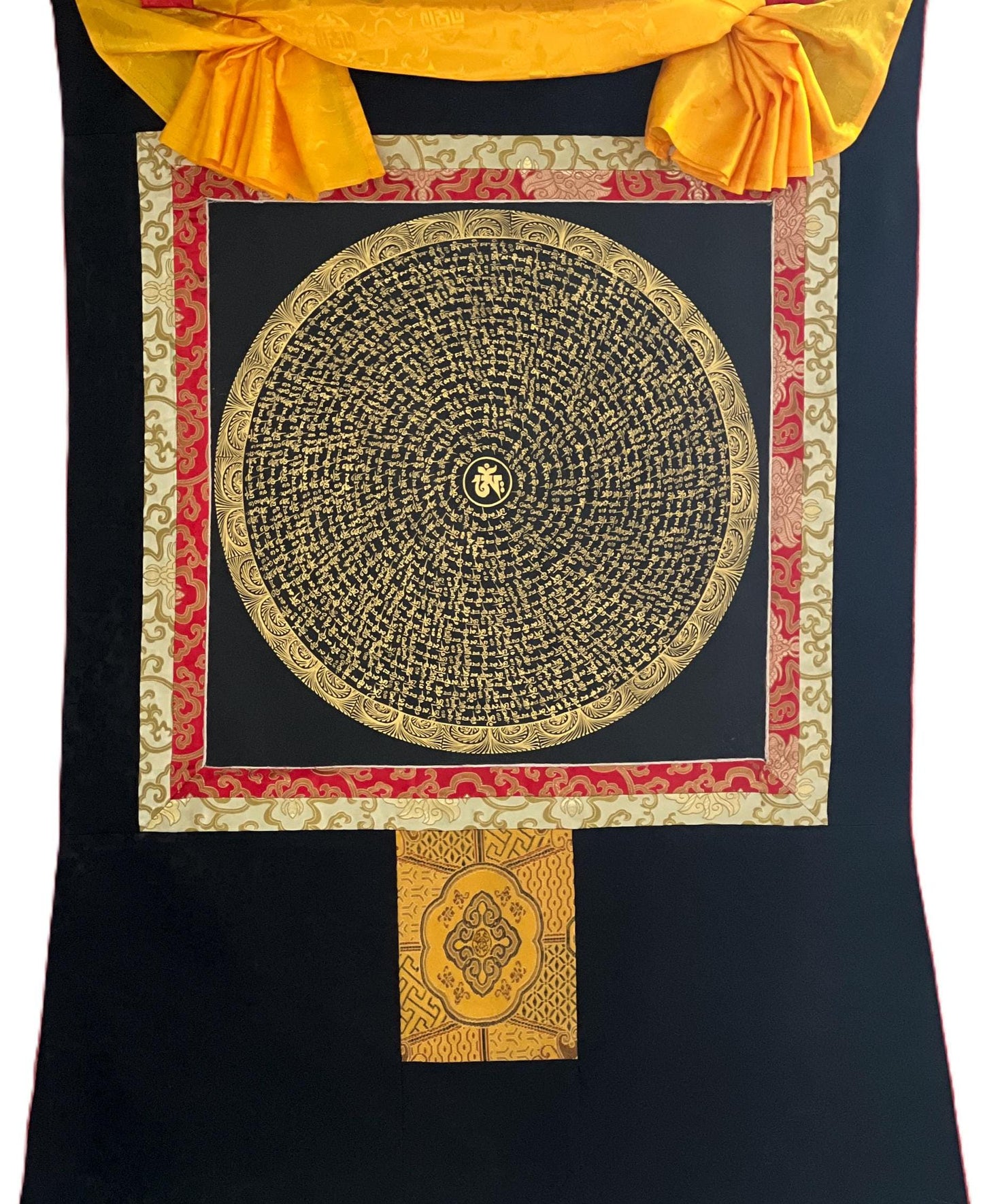 Hand-Painted Om Mantra Mandala Thangka | Tibetan Meditation Wall Hanging