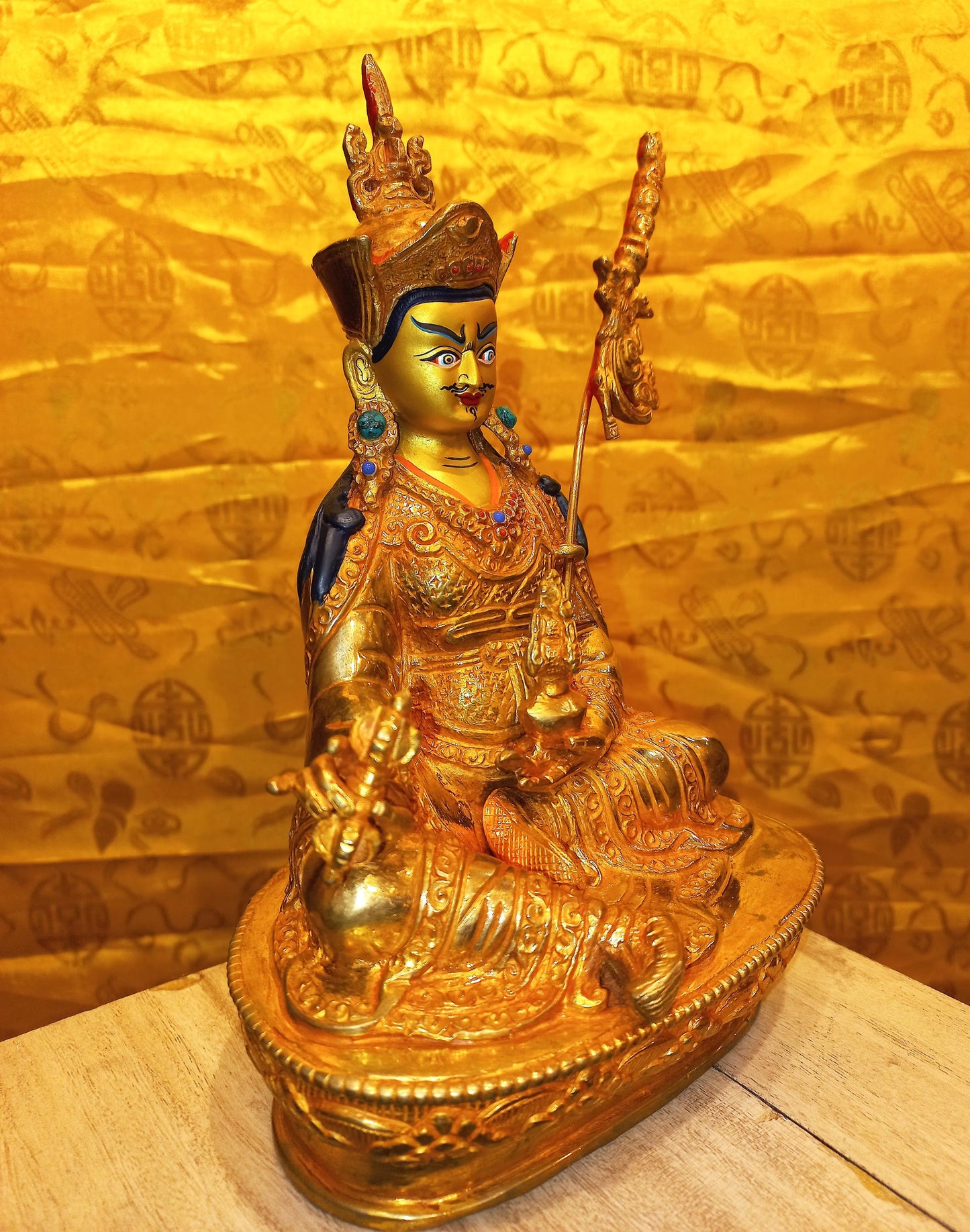 24K Gold Gilded Padmasambhava Statue | Handmade Copper Buddhist Art