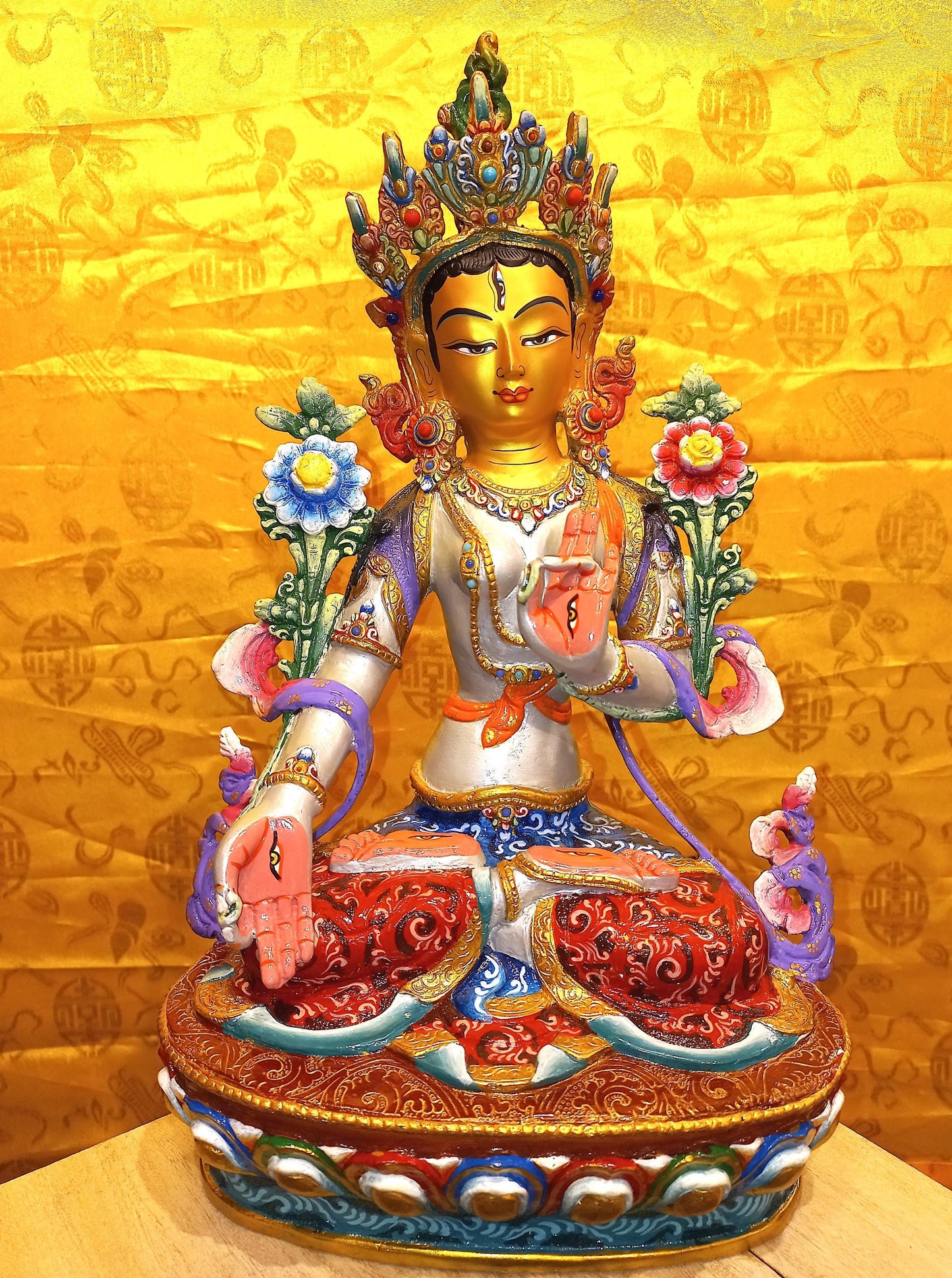 24k Gold Gilded Mother White Tara Statue | Handmade Tibetan Buddhist Art