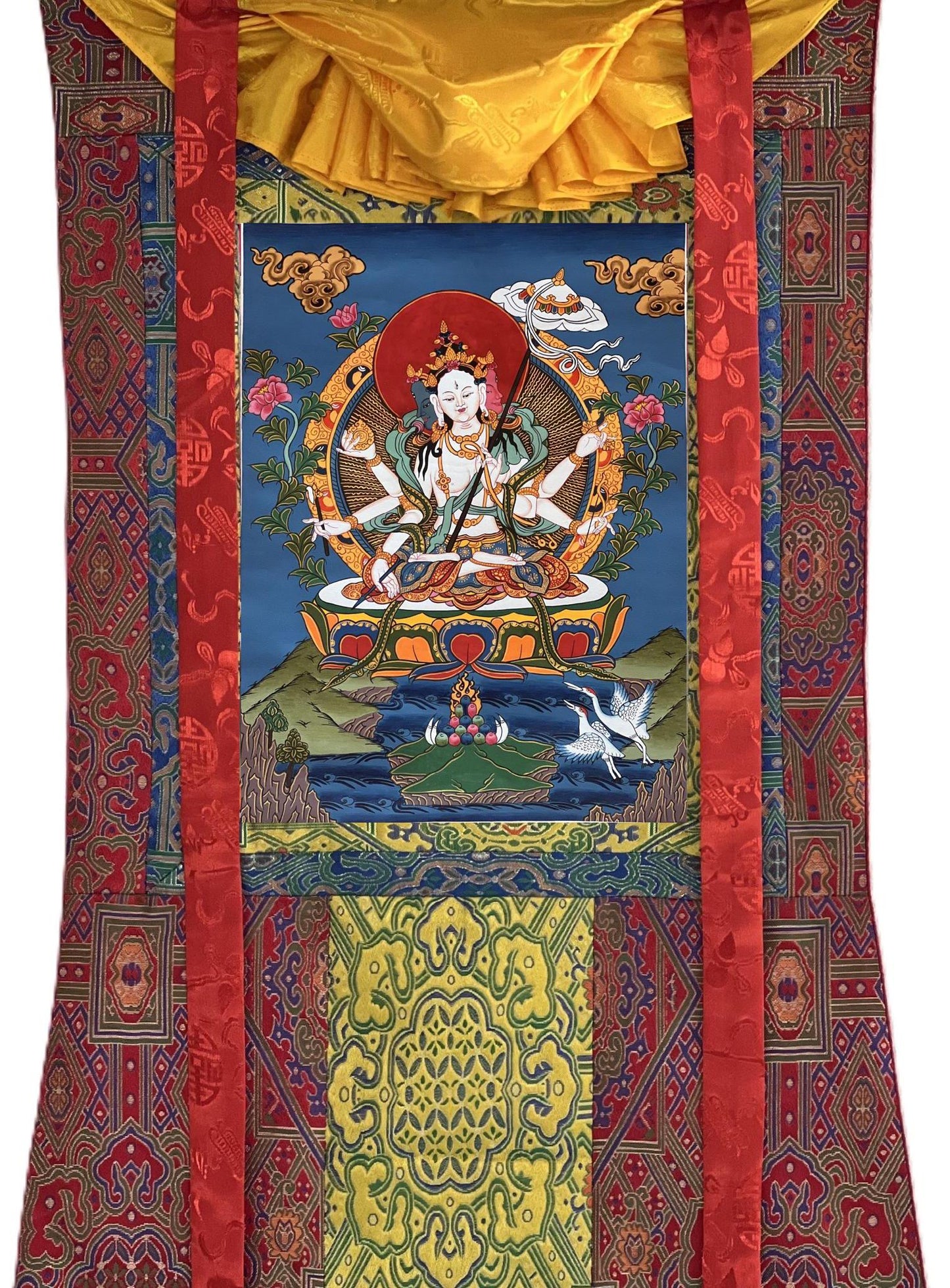 Hand-painted Sitatapatra Tibetan Thangka Painting, Silk Framed