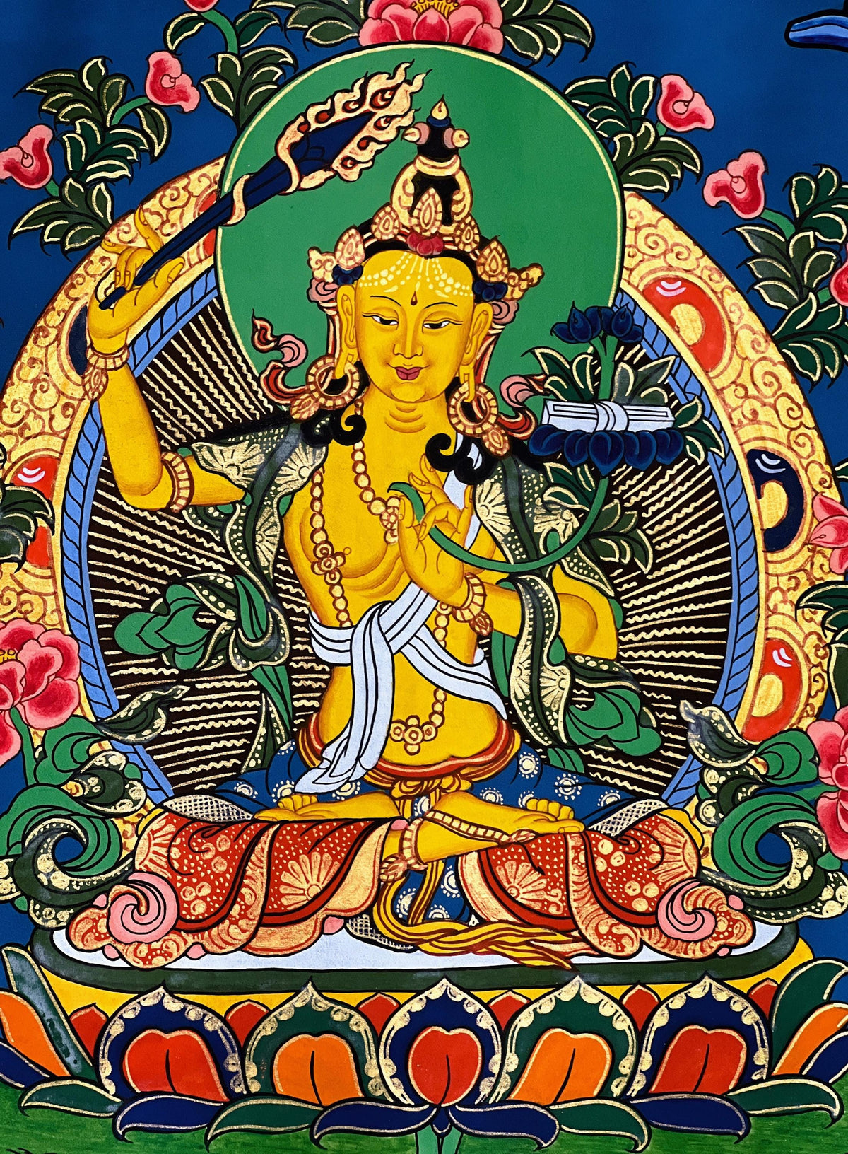 Manjushri Wisdom Bodhisattva Thangka Painting, Tibetan Meditation Art