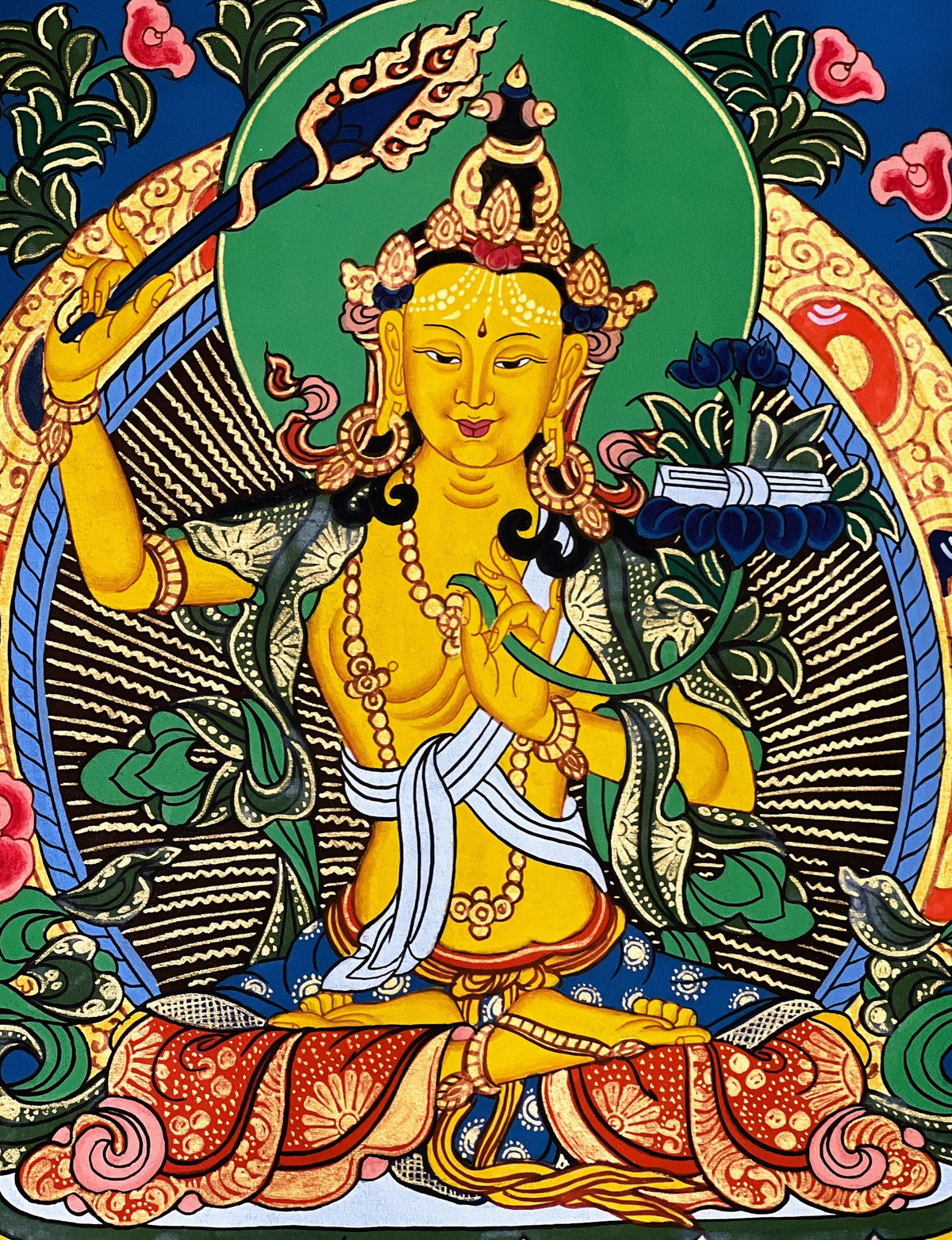 Manjushri Wisdom Bodhisattva Thangka Painting, Tibetan Meditation Art