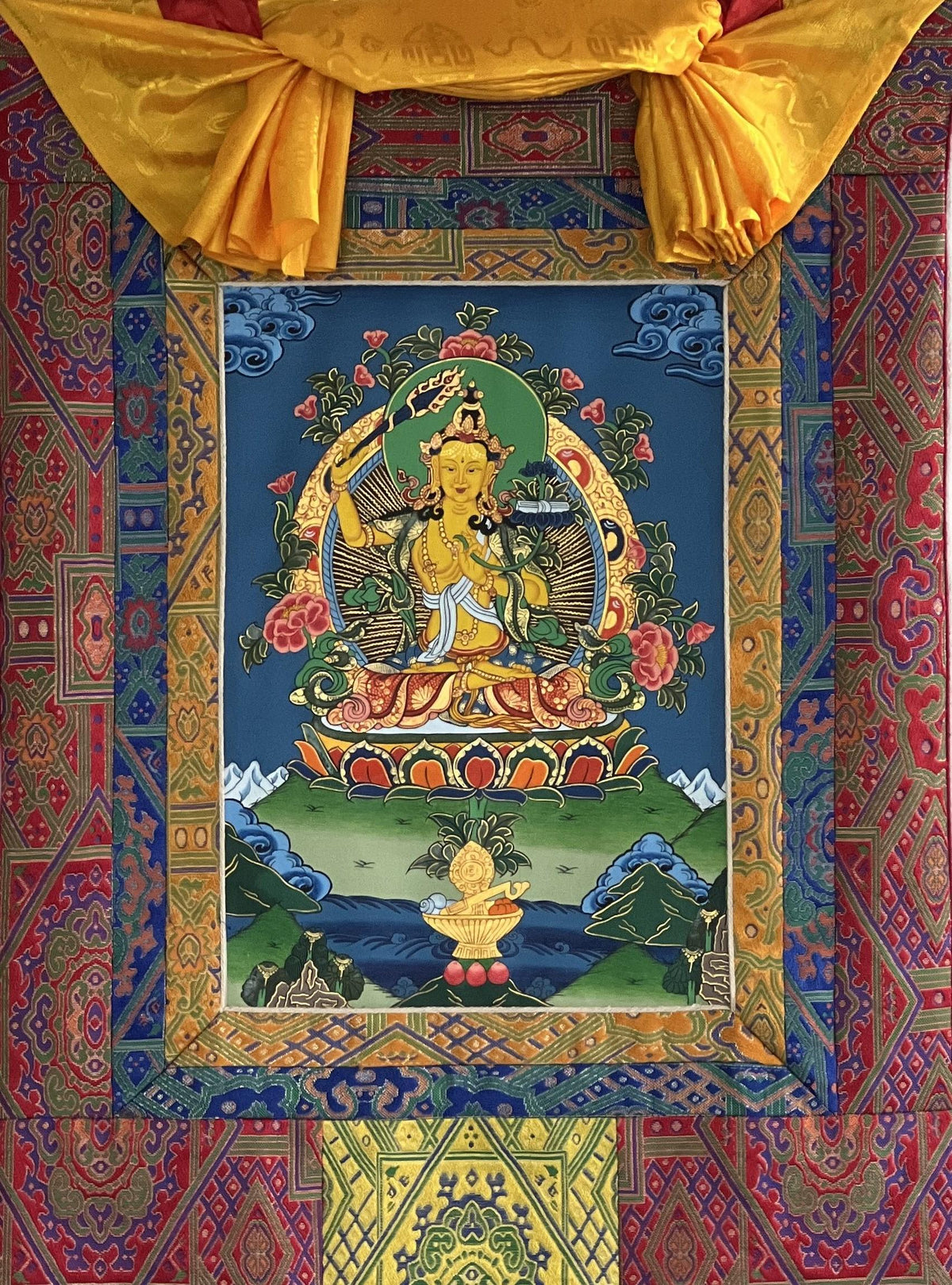 Manjushri Wisdom Bodhisattva Thangka Painting, Tibetan Meditation Art