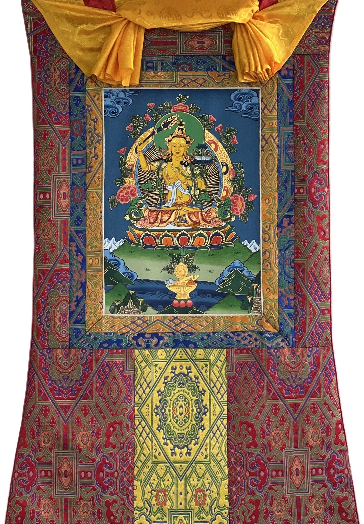 Manjushri Wisdom Bodhisattva Thangka Painting, Tibetan Meditation Art