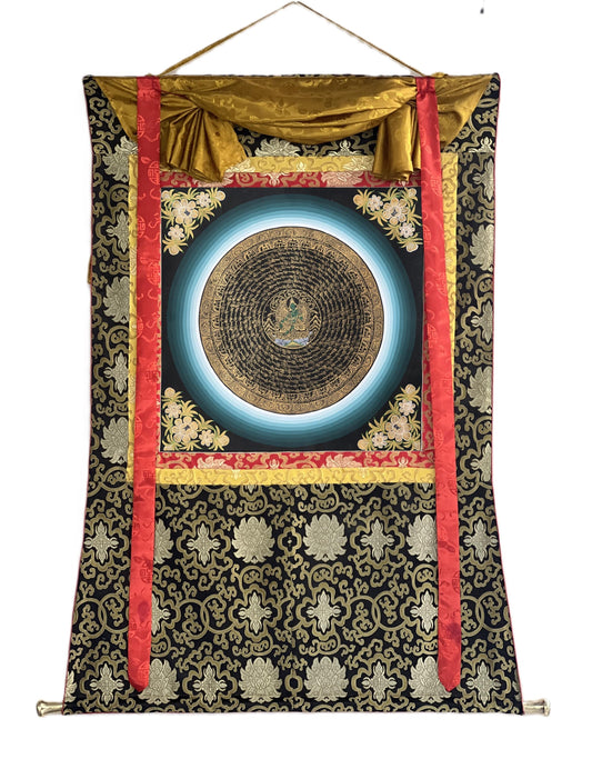 Tibetan Green Tara Thangka Painting | OM Mantra Mandala Art