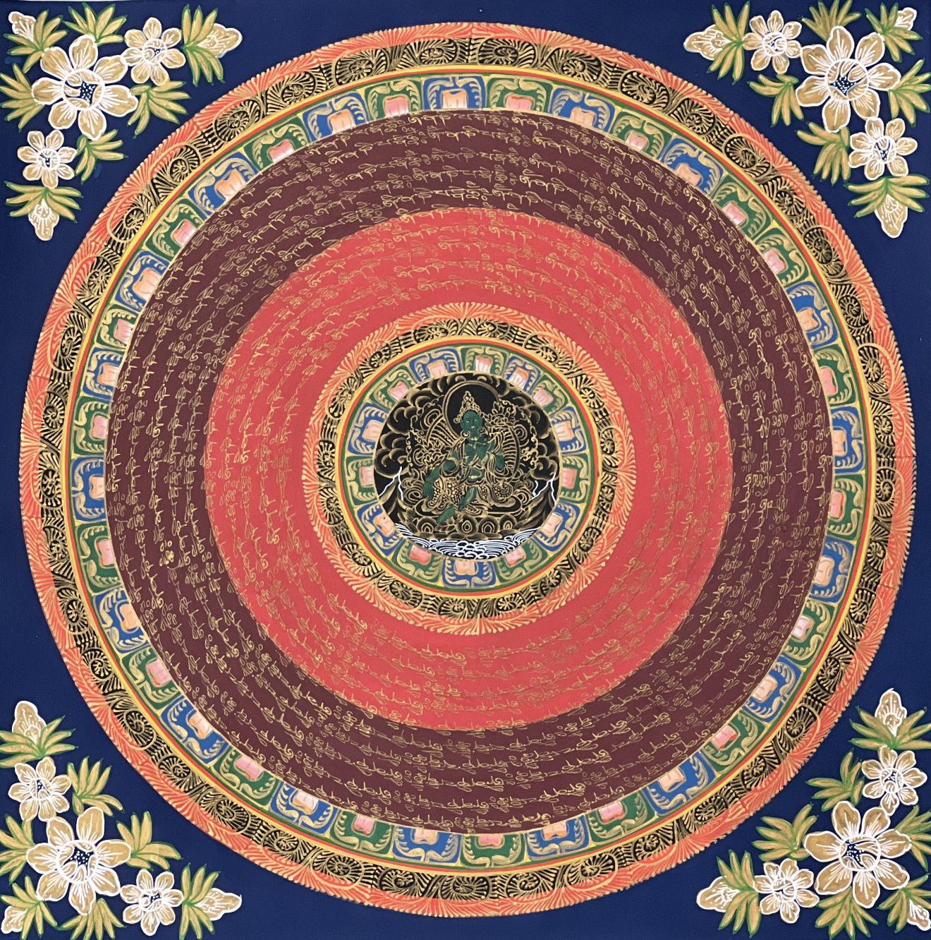 Tibetan OM Mandala Thangka | Green Tara Meditation Art