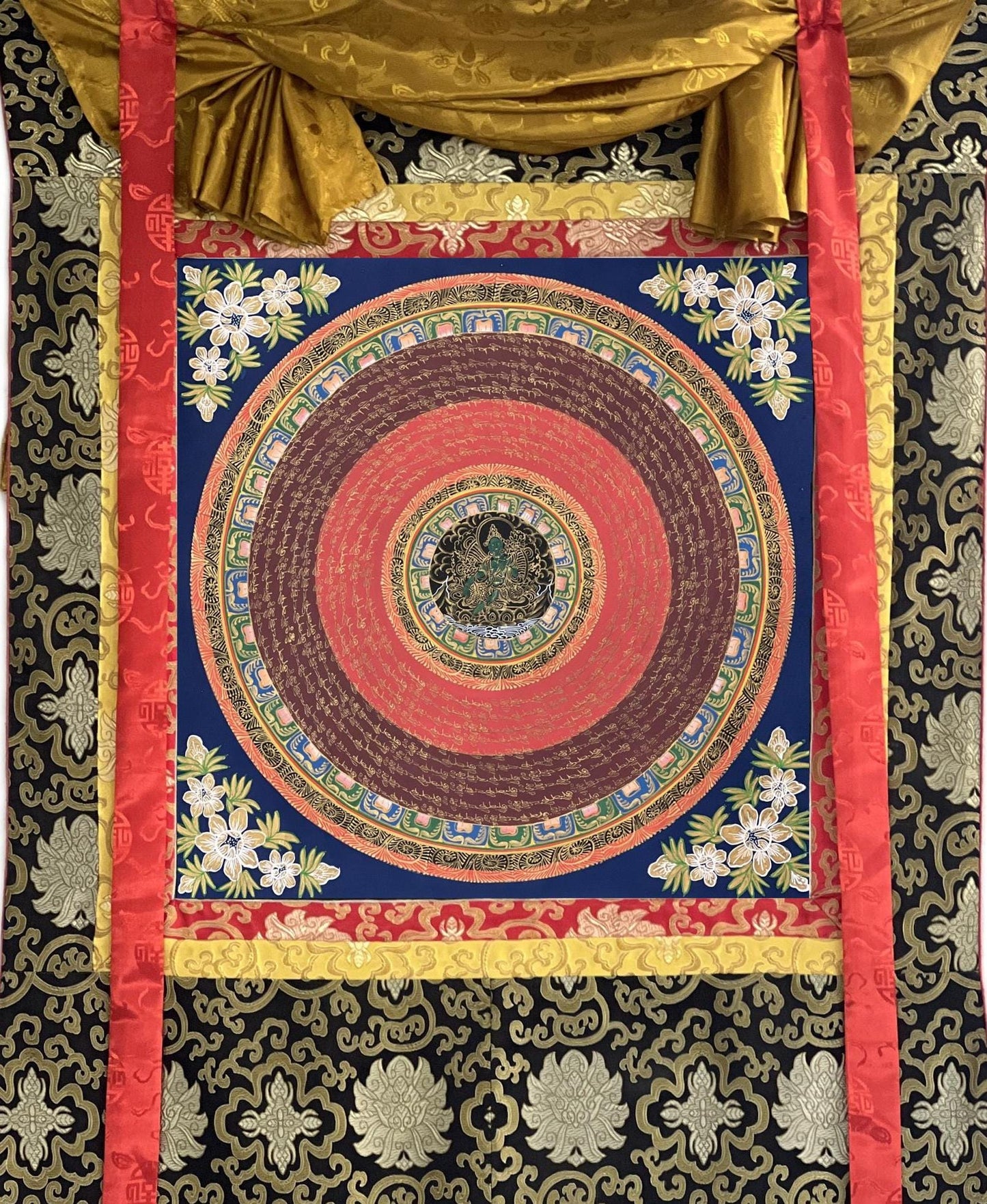 Tibetan OM Mandala Thangka | Green Tara Meditation Art