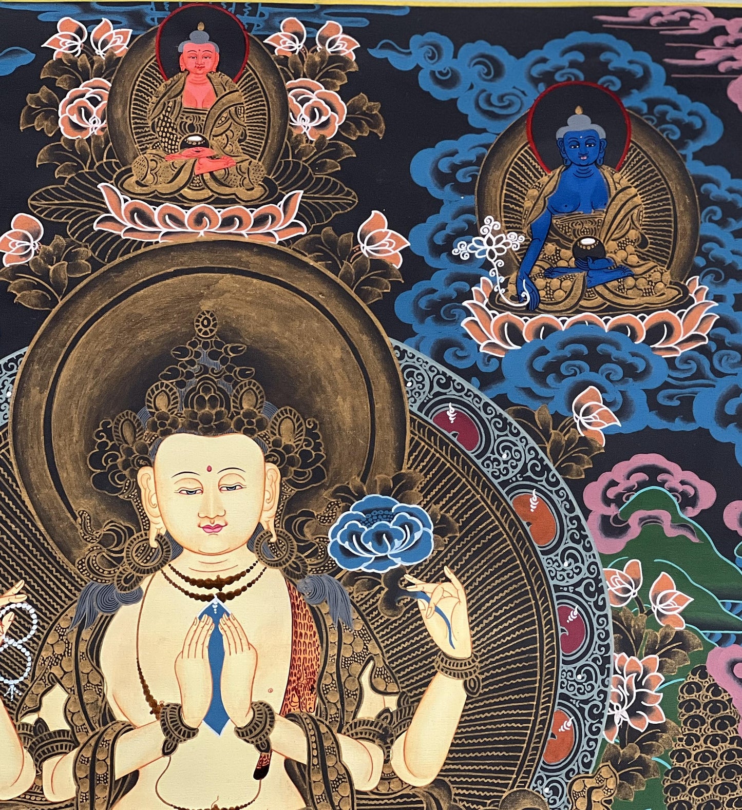 Hand-Painted Avalokiteshvara Thangka – Tibetan Buddha Art