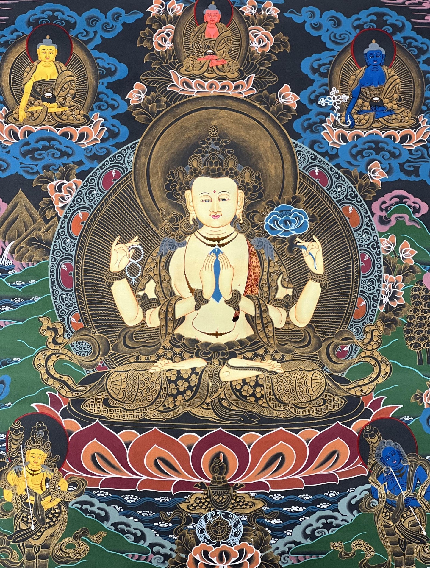 Hand-Painted Avalokiteshvara Thangka – Tibetan Buddha Art