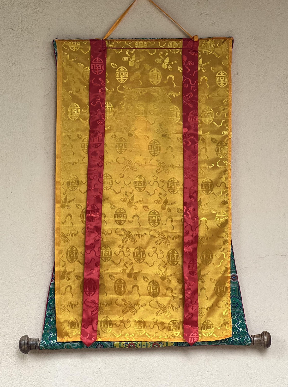 Green Tara Thangka Painting: Original Buddhist Art with Silk Brocade