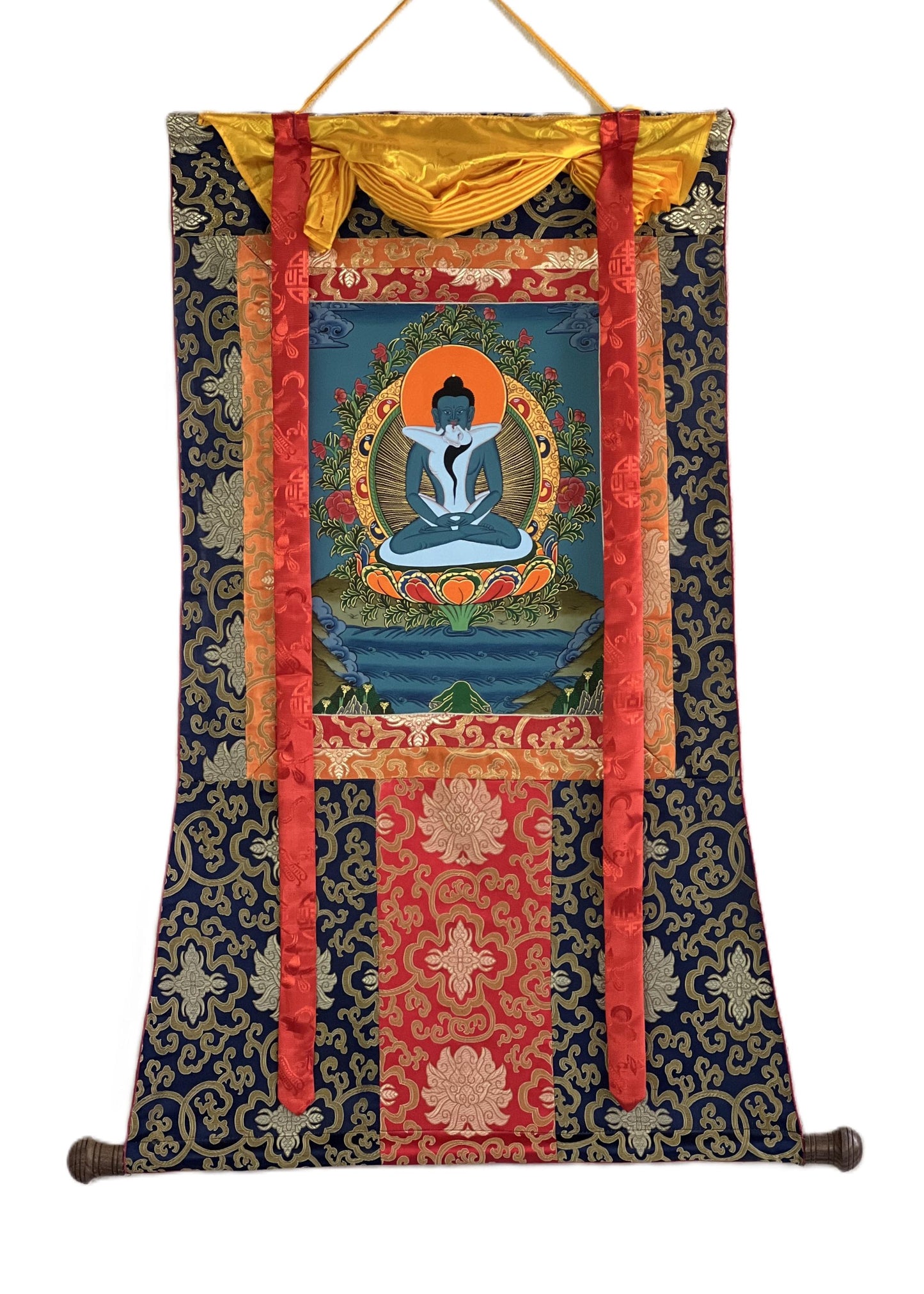 Original Hand-painted Samantabhadra/ Buddha Shakti/ Tantric Buddha Tibetan Thangka Painting With Silk Brocade
