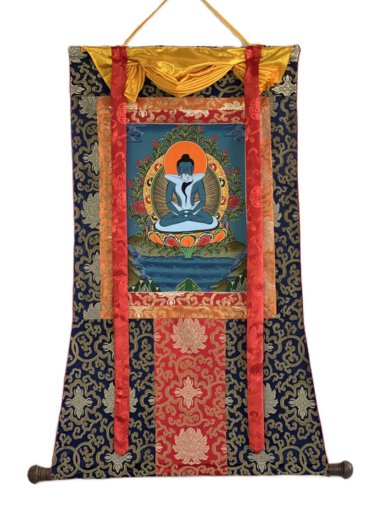 Original Hand-painted Samantabhadra/ Buddha Shakti/ Tantric Buddha Tibetan Thangka Painting With Silk Brocade