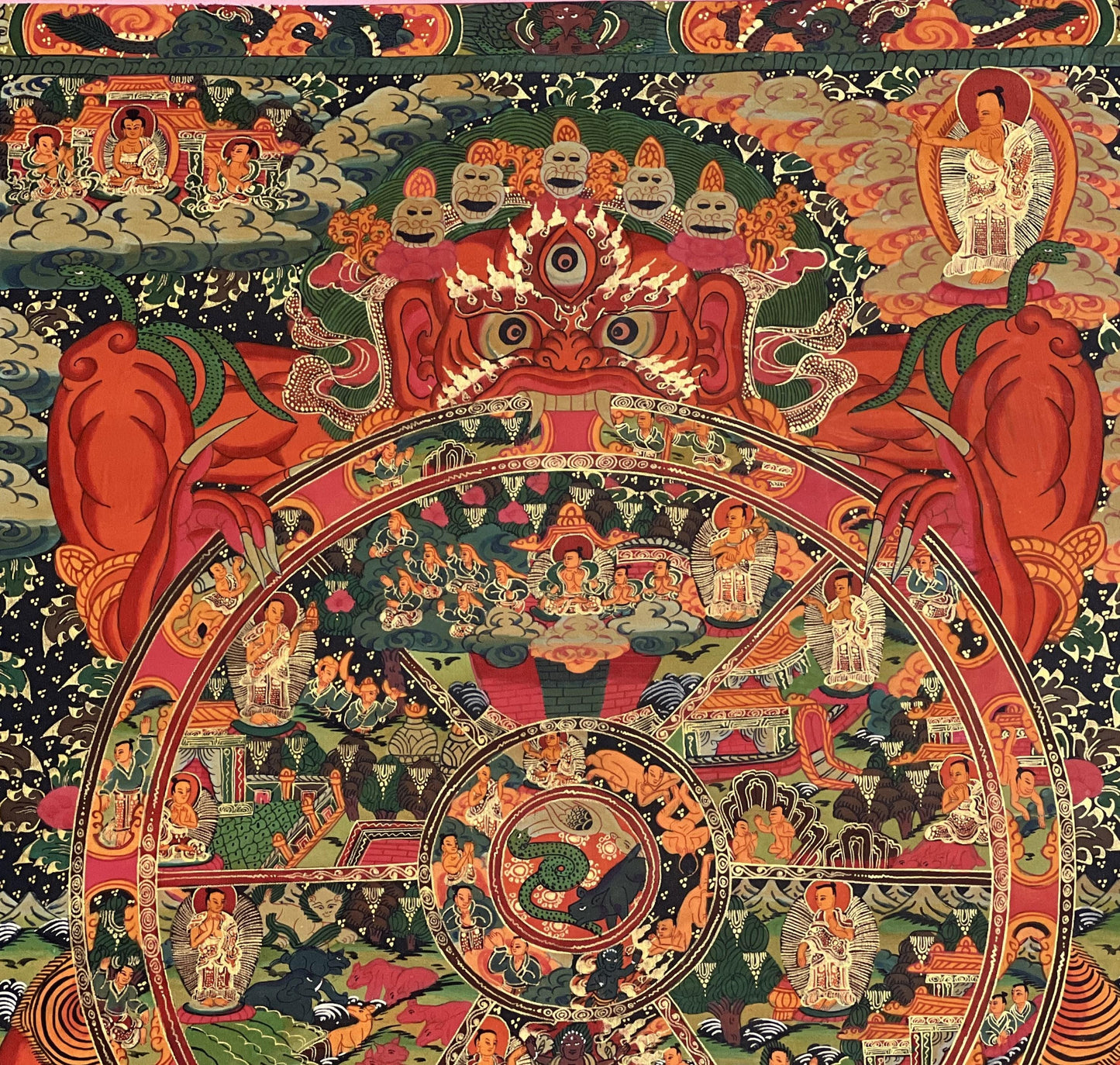 Hand-Painted Wheel of Life Thangka Painting - Tibetan Mandala Art
