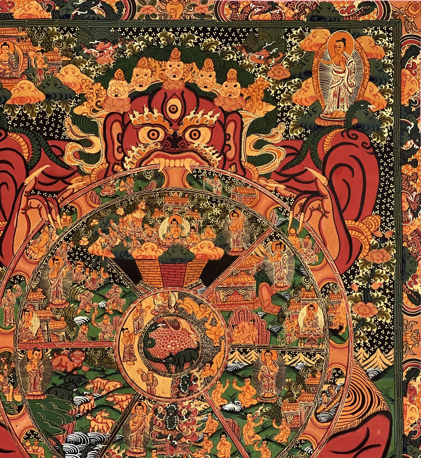 Hand-Painted Wheel of Life Thangka Painting: Samsara Mandala, Tibetan Art