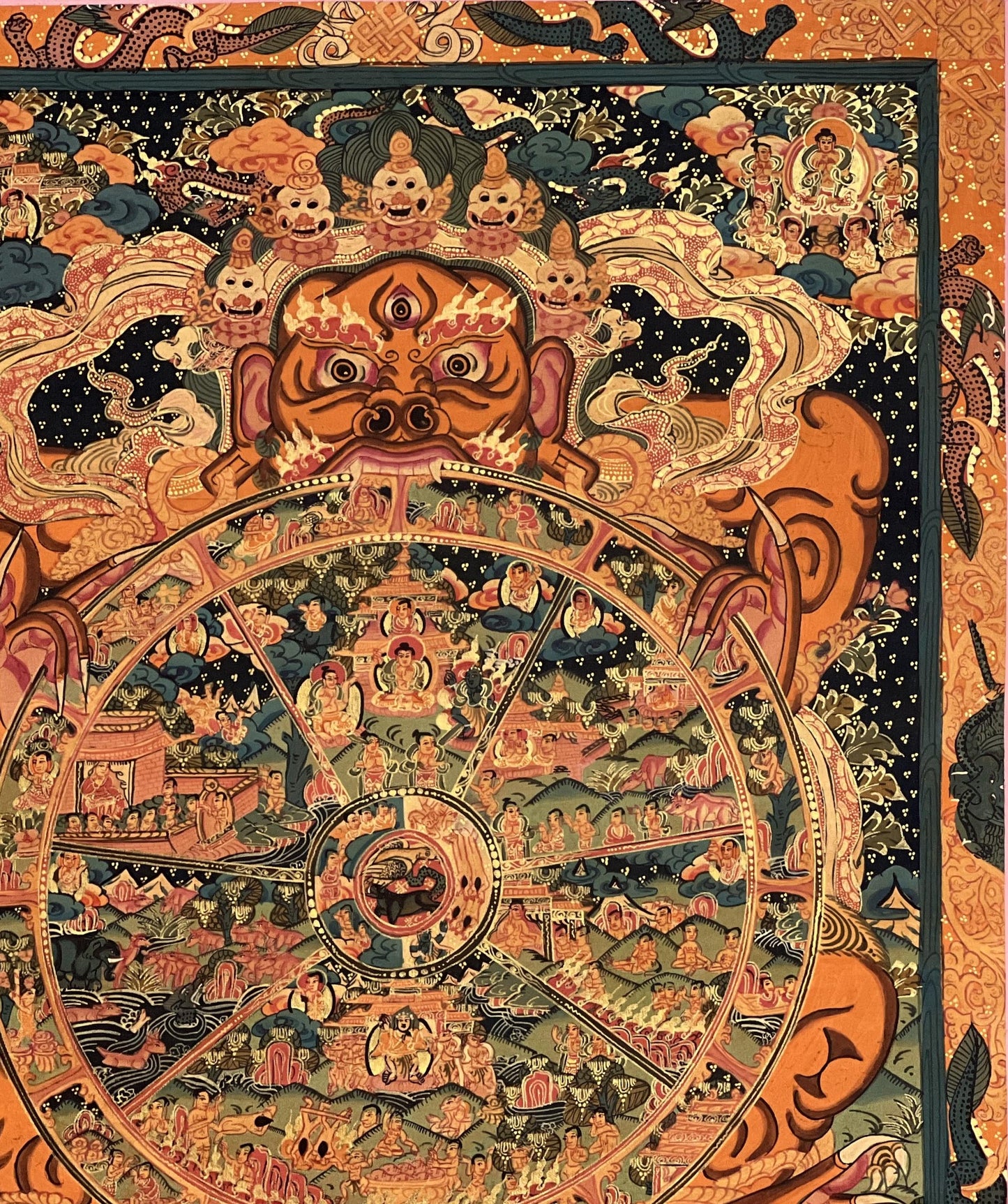 Hand-Painted Wheel of Life Thangka: Tibetan Mandala Painting