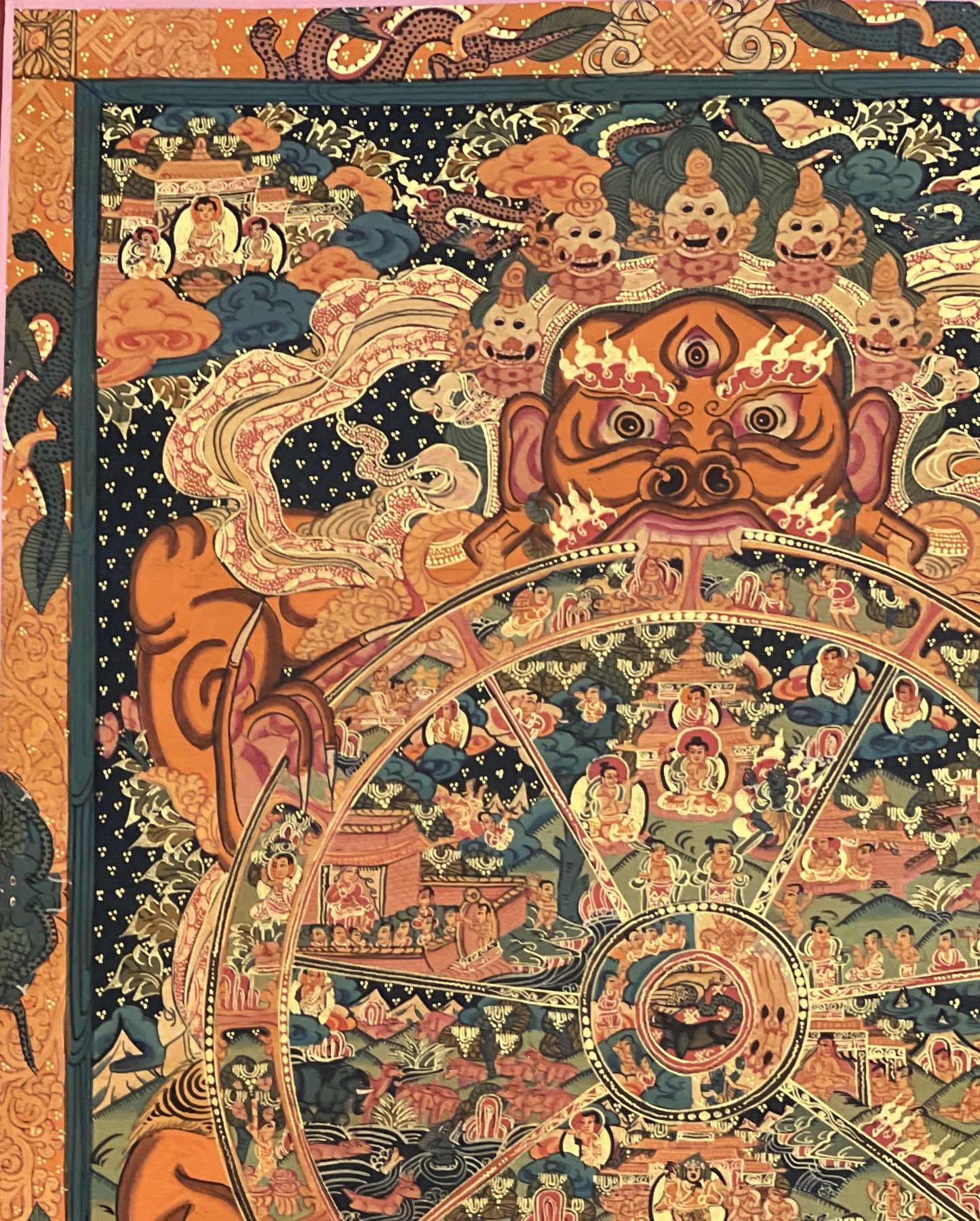 Hand-Painted Wheel of Life Thangka: Tibetan Mandala Painting