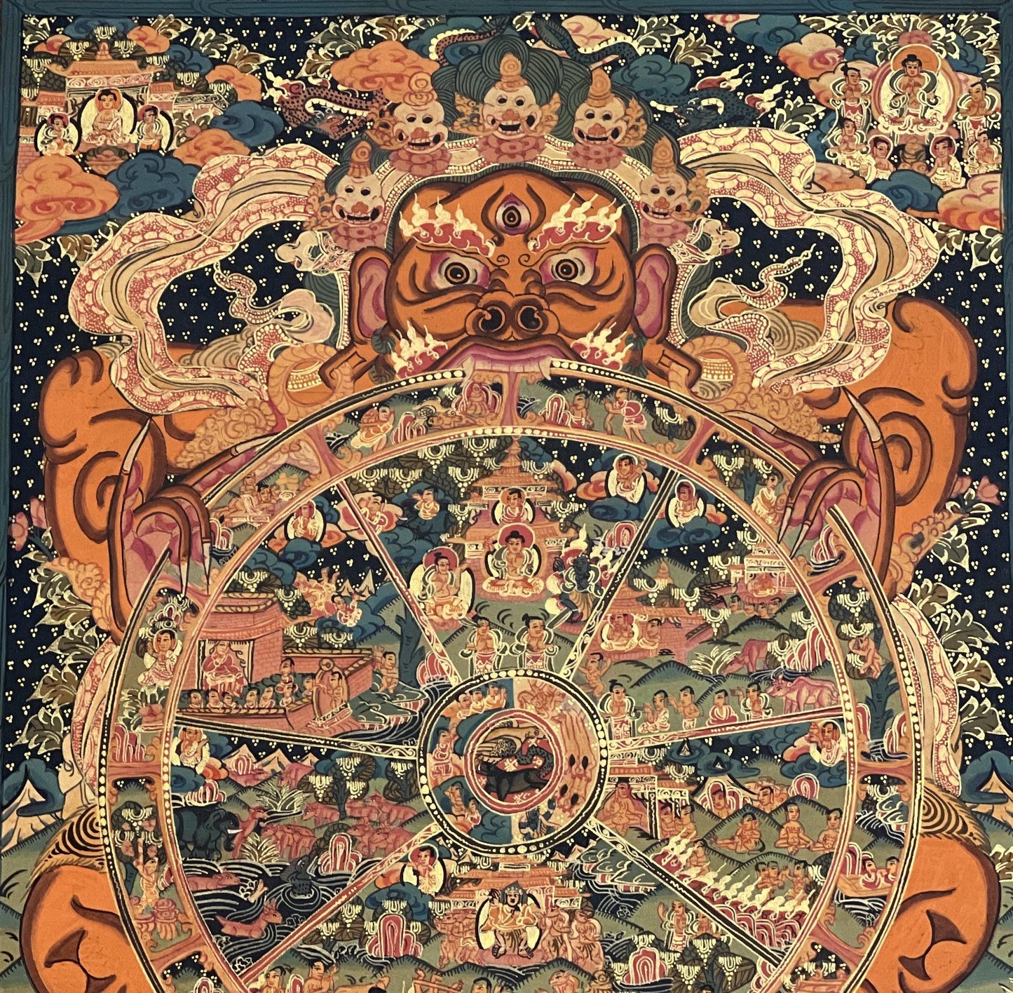 Hand-Painted Wheel of Life Thangka: Tibetan Mandala Painting