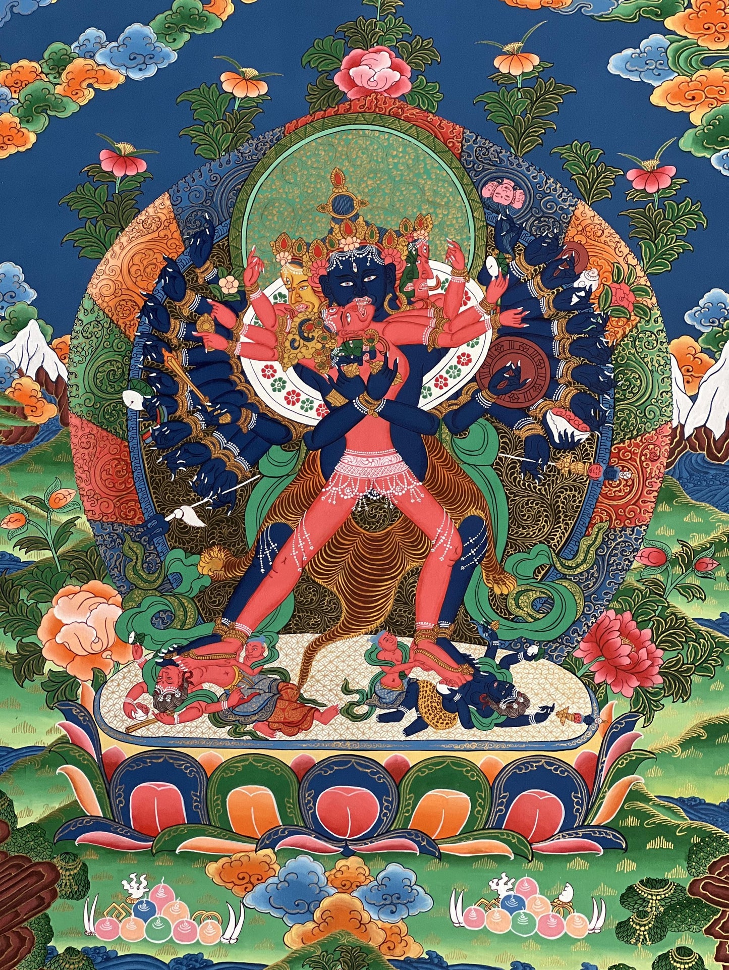 Hand-Painted Chakrasamvara Shakti Tibetan Thangka Painting on Cotton (22x29 in)
