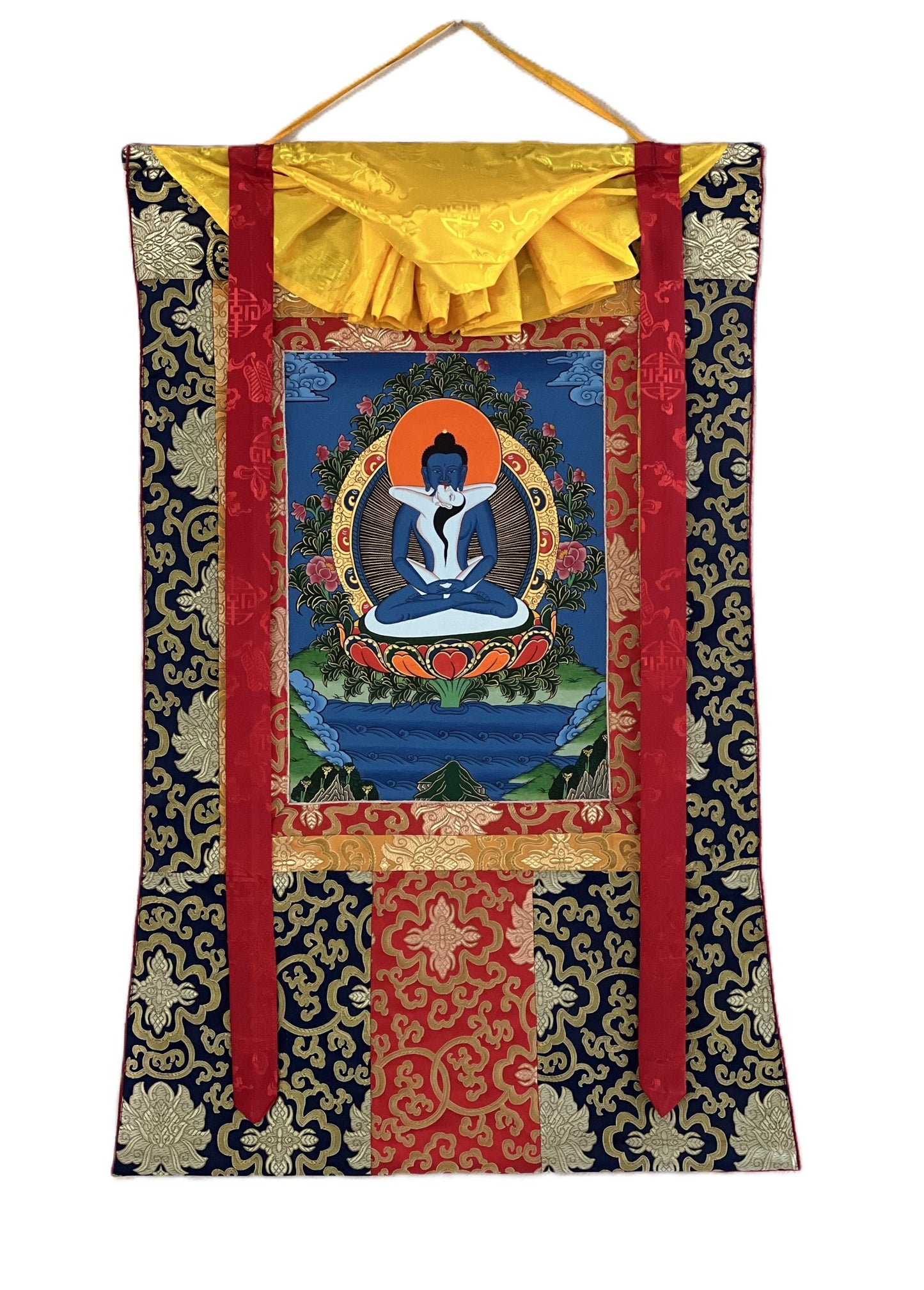 Original Hand-painted Samantabhadra/ Buddha Shakti/ Tantra Buddha Tibetan Thangka Painting with Silk Brocade