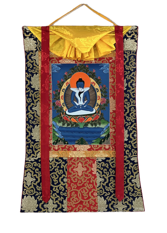 Original Hand-painted Samantabhadra/ Buddha Shakti/ Tantra Buddha Tibetan Thangka Painting with Silk Brocade