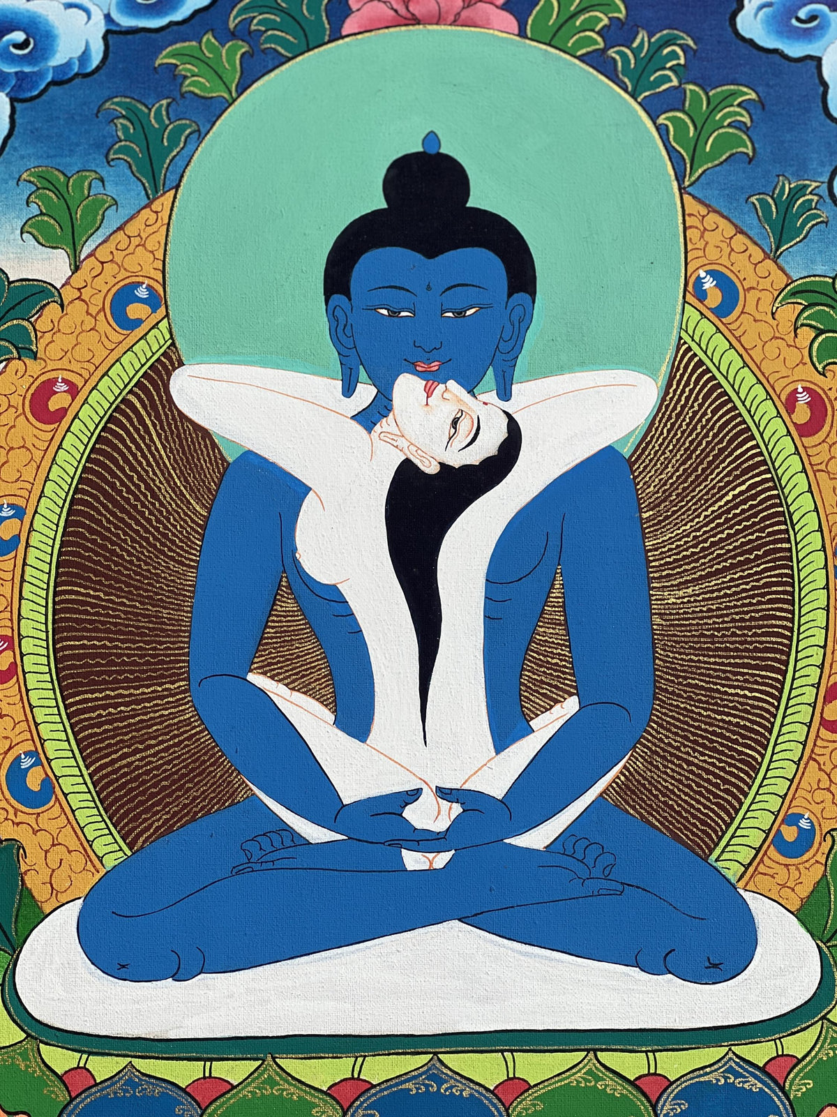 Samantabhadra Thangka Painting | Tibetan Buddhist Art on Silk Brocade