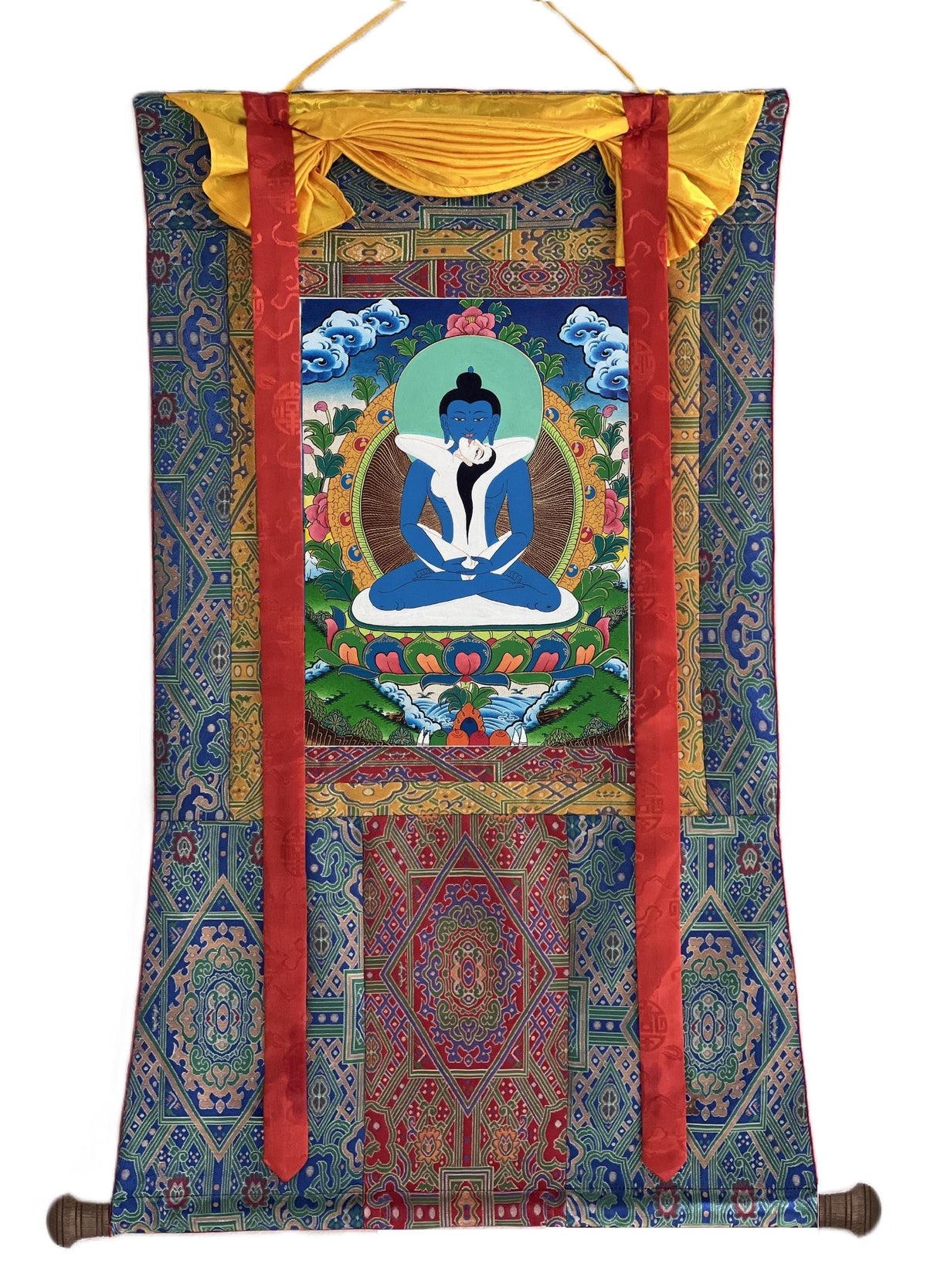 Samantabhadra Thangka Painting | Tibetan Buddhist Art on Silk Brocade