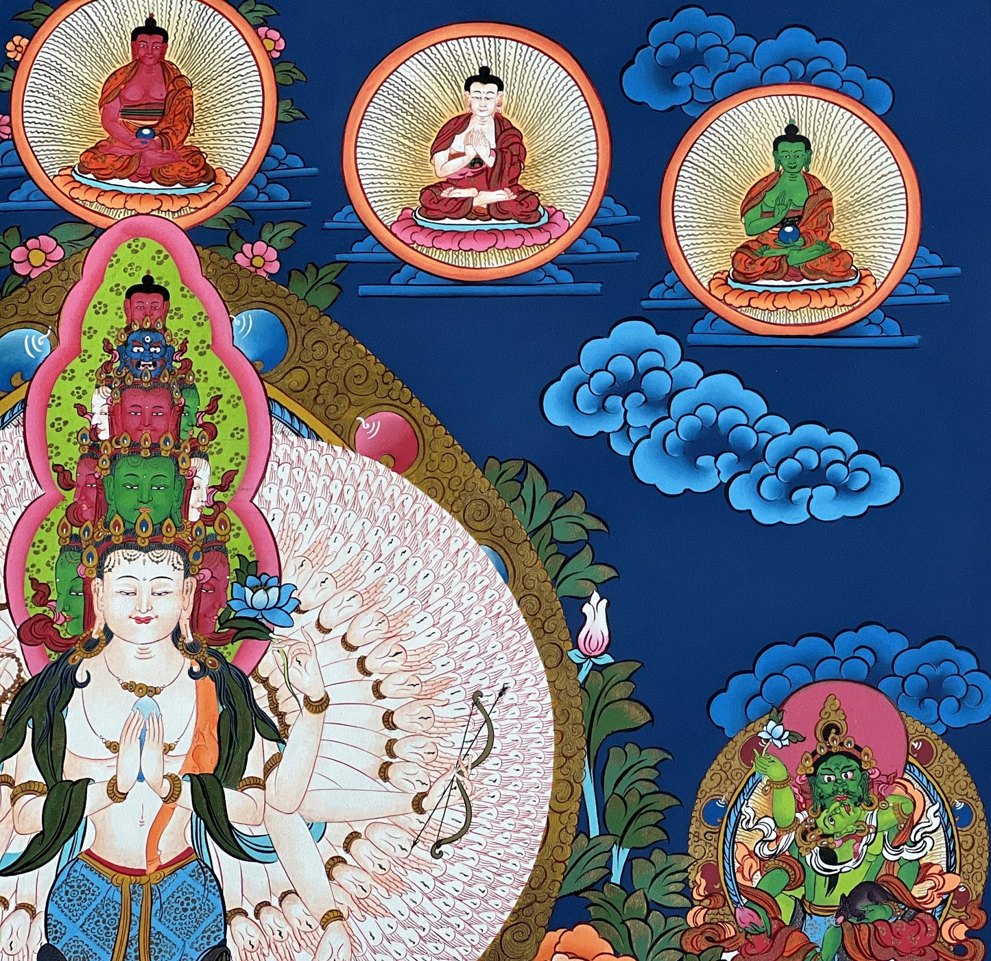 Thousand Armed Avalokiteshvara Thangka | Sahasrabhuja Chenrezig Hand-Painted Tibetan Buddhist Large Masterpiece Art