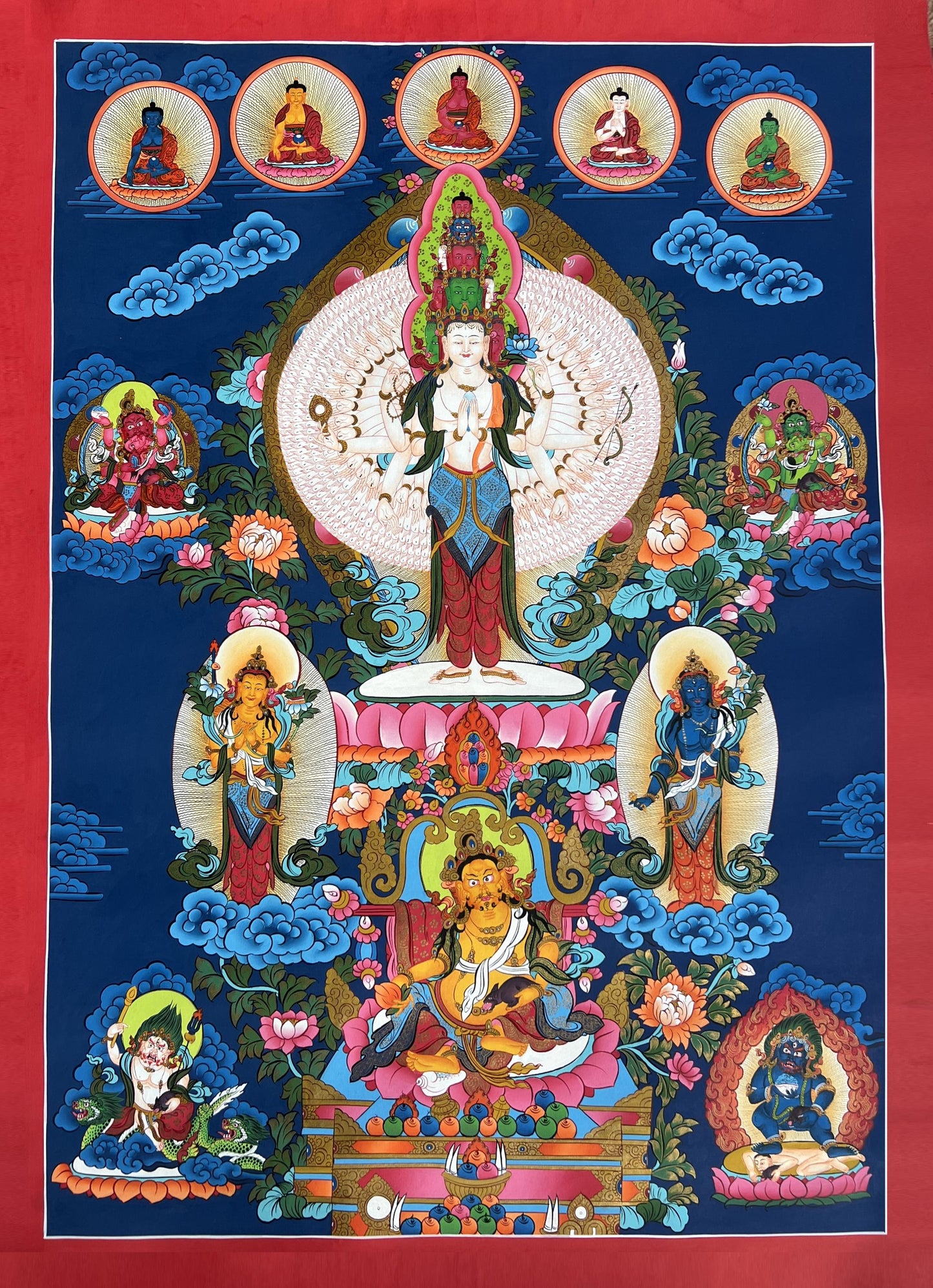 Thousand Armed Avalokiteshvara Thangka | Sahasrabhuja Chenrezig Hand-Painted Tibetan Buddhist Large Masterpiece Art