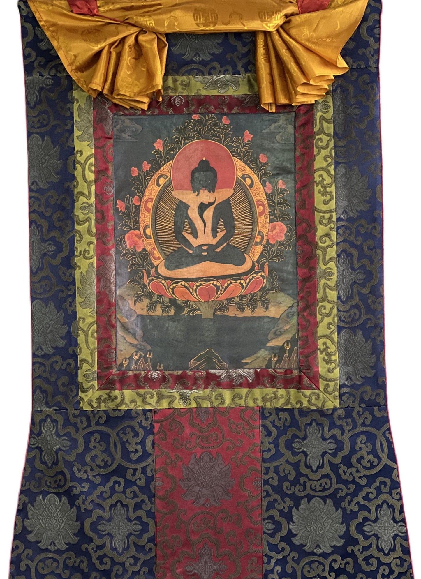 Hand-painted Samantabhadra Thangka – Tibetan Buddhist Art with Silk Brocade