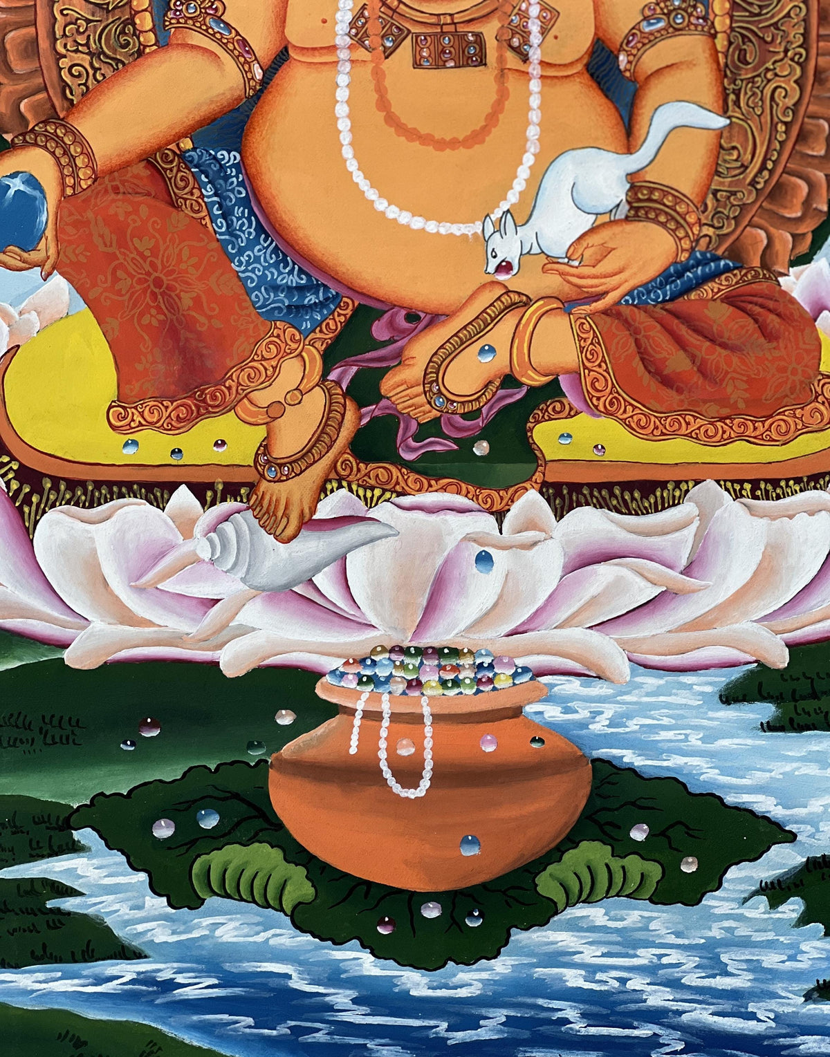 Kubera Thangka Painting with Silk Brocade, God of Wealth