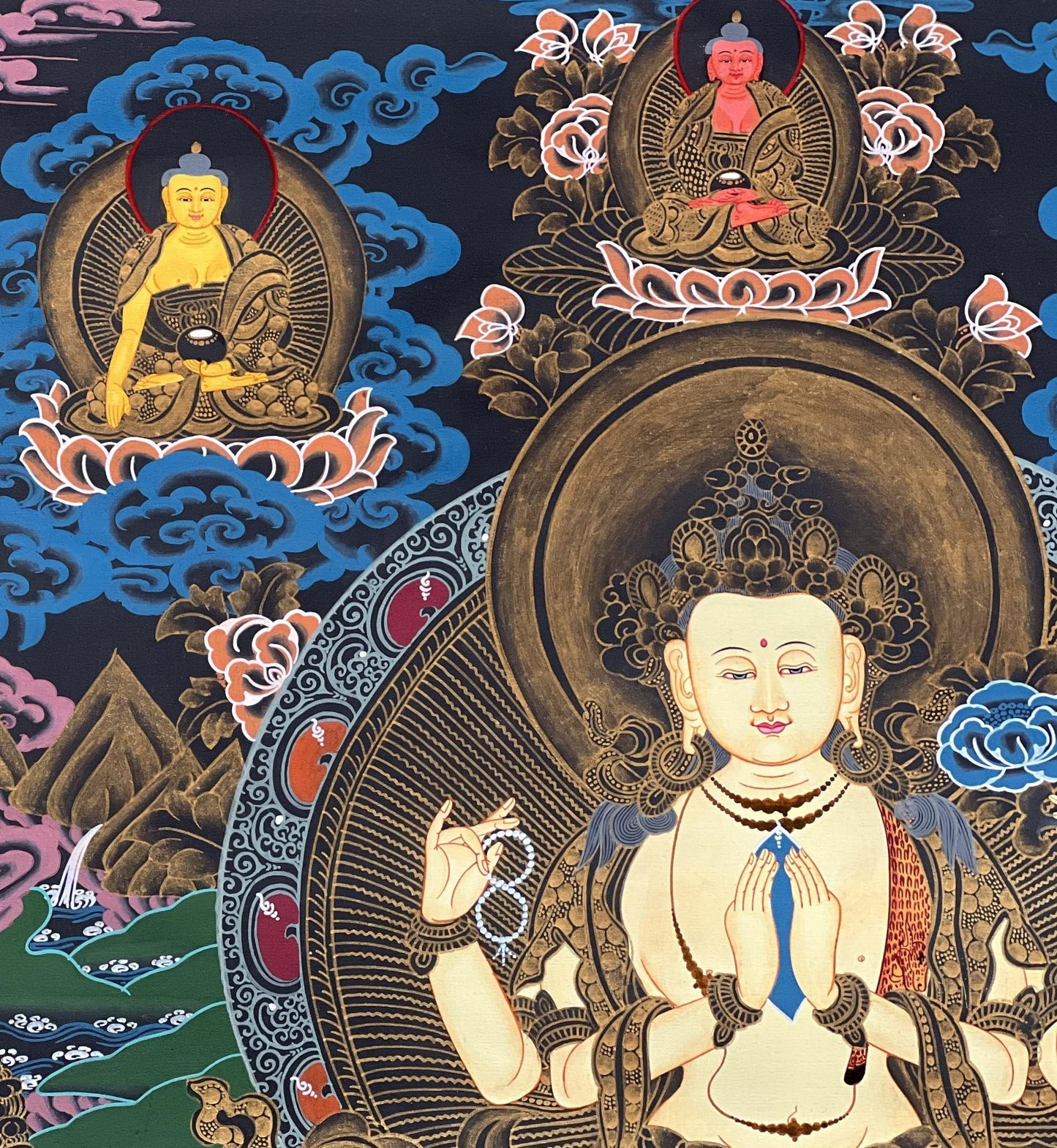 Hand-Painted Avalokiteshvara Thangka – Tibetan Buddha Art
