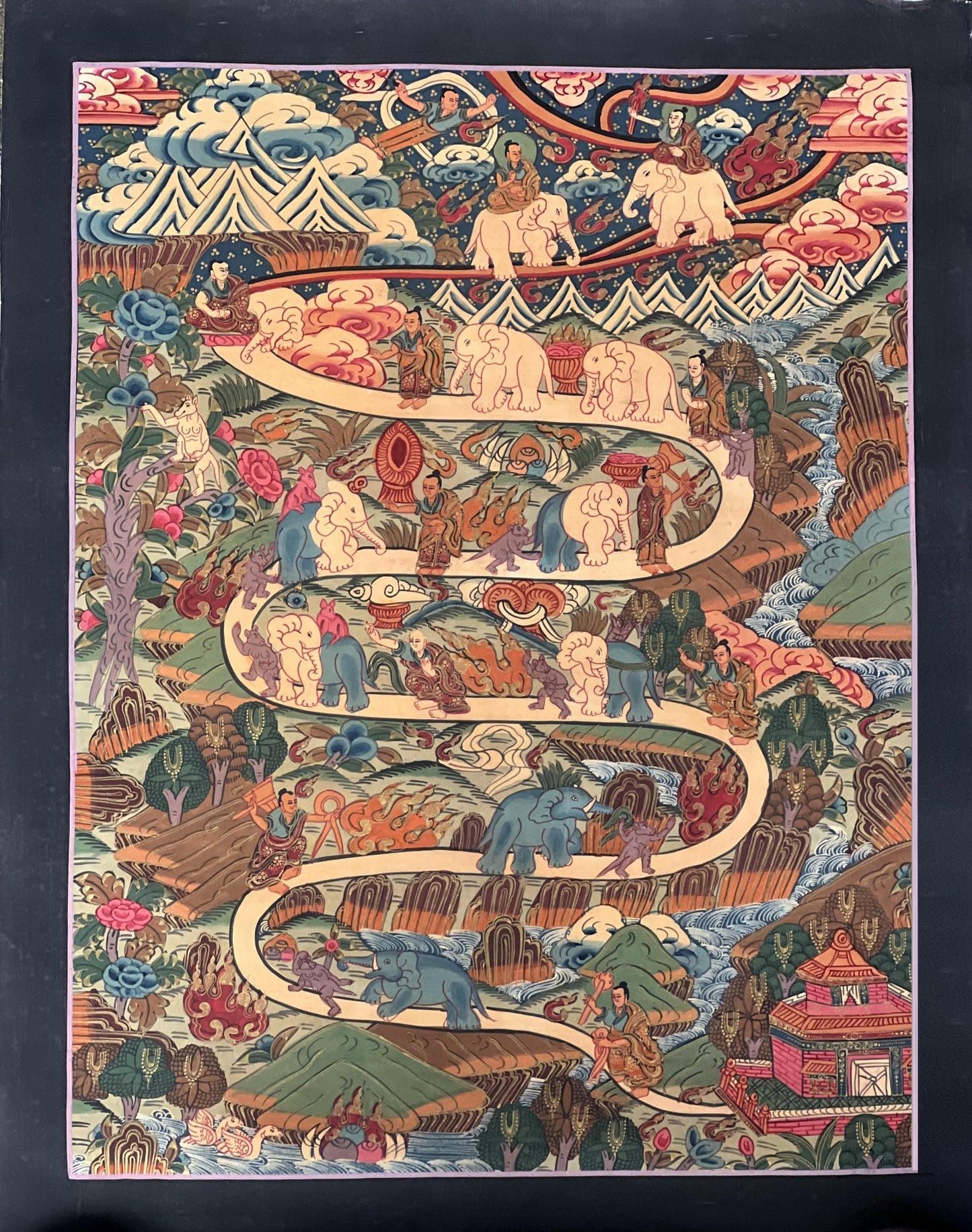 Hand-Painted Tibetan Thangka Art – Samatha Meditation Spiritual Wall Decor – Mind Training Painting