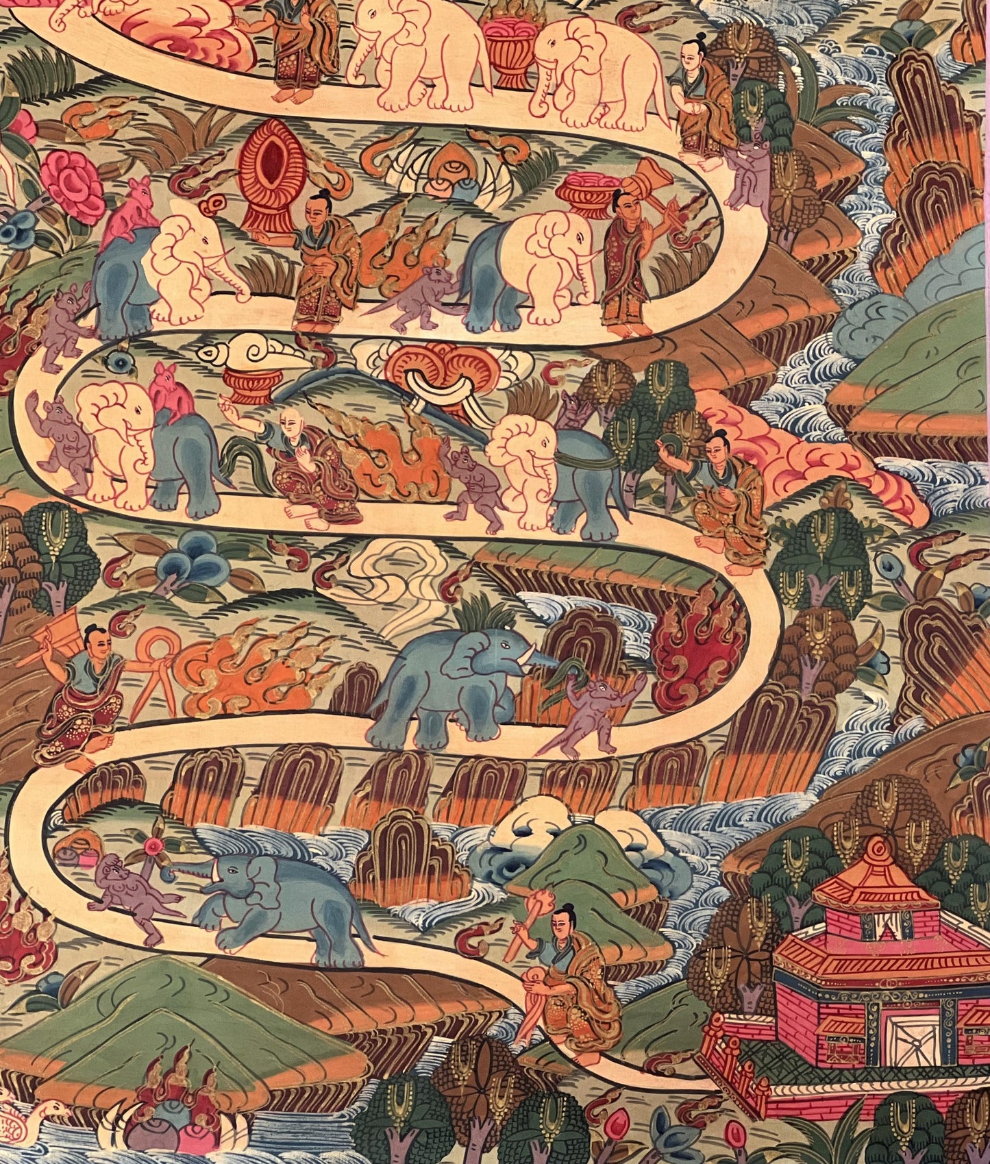 Hand-Painted Tibetan Thangka Art – Samatha Meditation Spiritual Wall Decor – Mind Training Painting