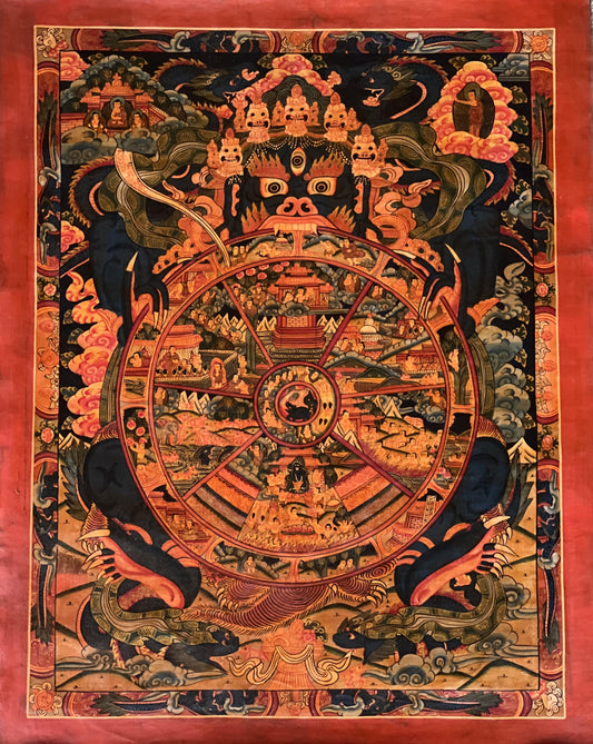Hand-Painted Wheel of Life Thangka Painting - Tibetan Buddhist Art
