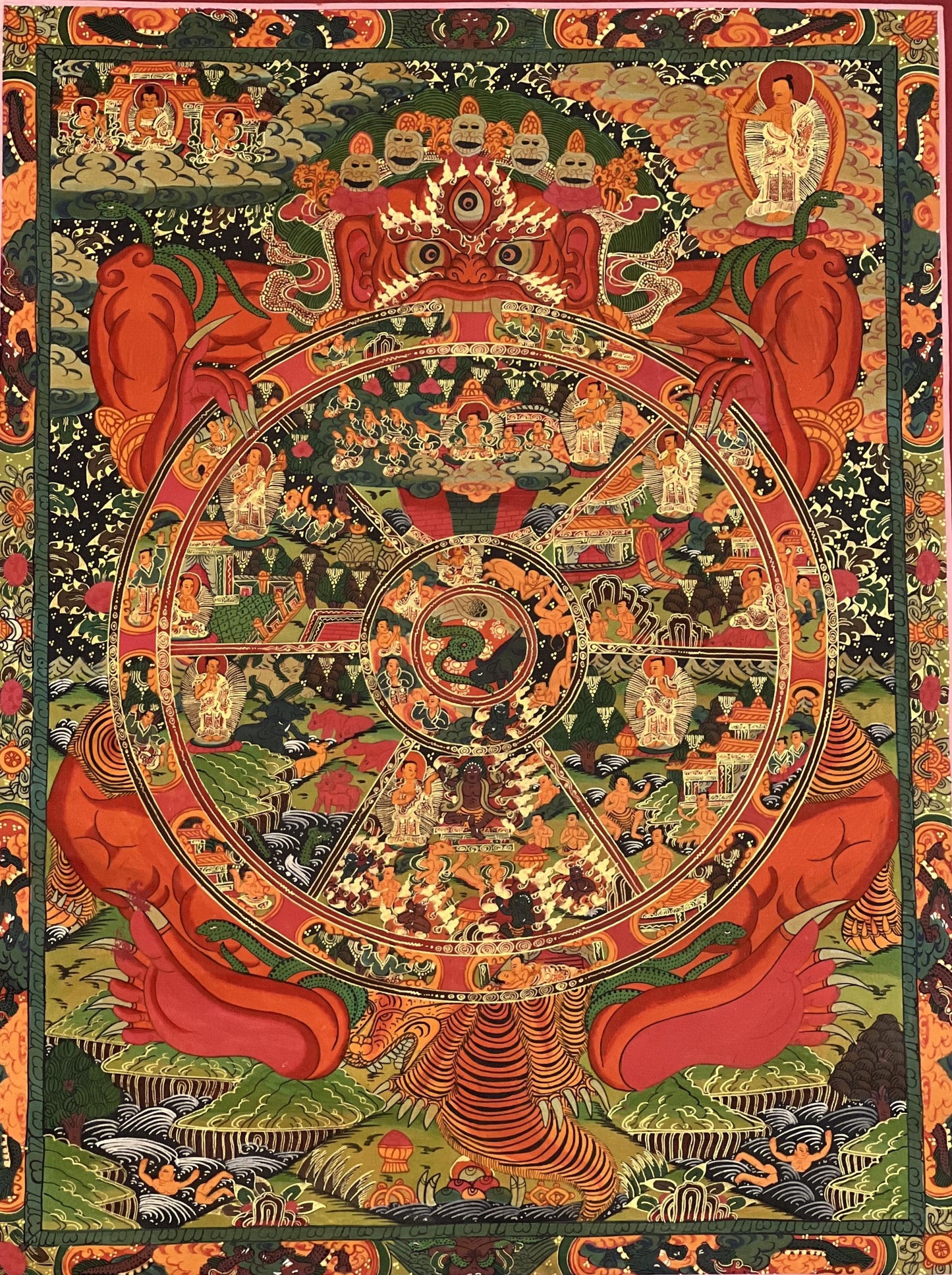 Hand-Painted Wheel of Life Thangka Painting - Tibetan Mandala Art