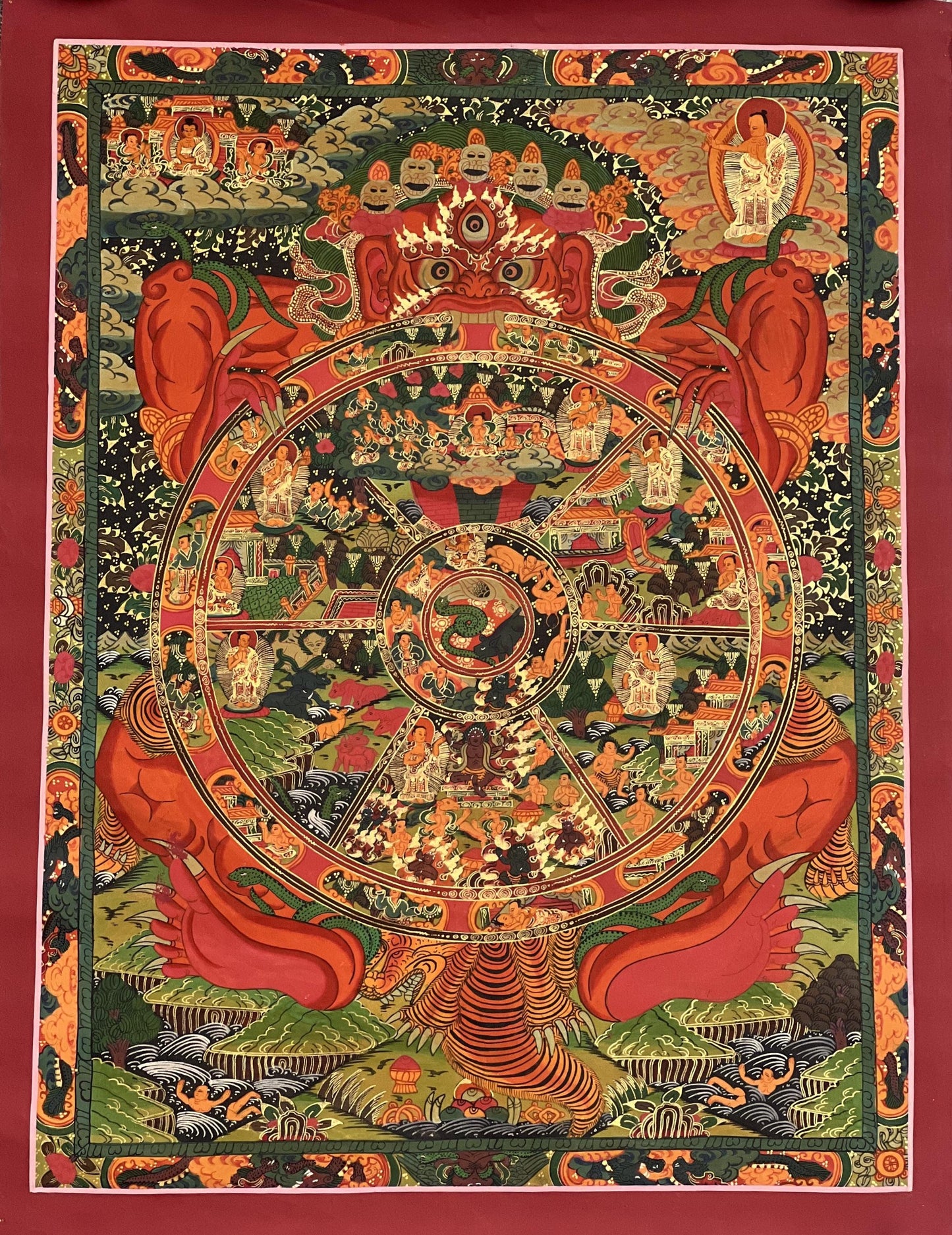 Hand-Painted Wheel of Life Thangka Painting - Tibetan Mandala Art