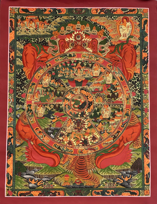 Hand-Painted Wheel of Life Thangka Painting - Tibetan Mandala Art