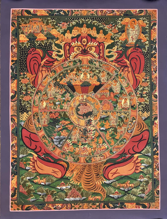 Hand-Painted Wheel of Life Thangka Painting: Samsara Mandala, Tibetan Art