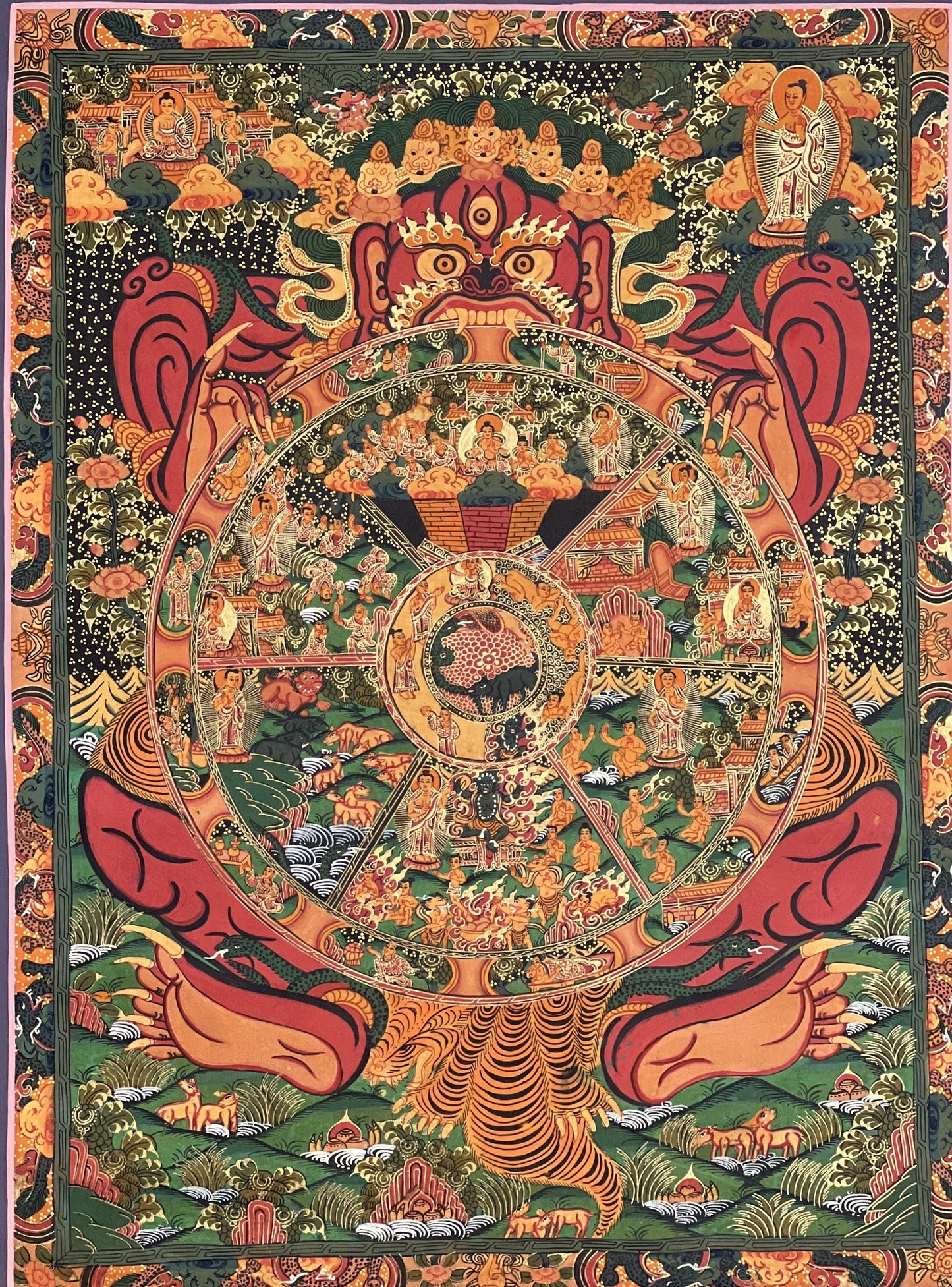 Hand-Painted Wheel of Life Thangka Painting: Samsara Mandala, Tibetan Art