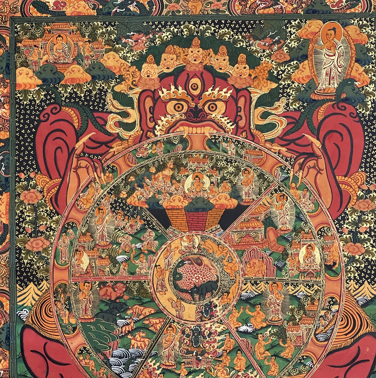 Hand-Painted Wheel of Life Thangka Painting: Samsara Mandala, Tibetan Art