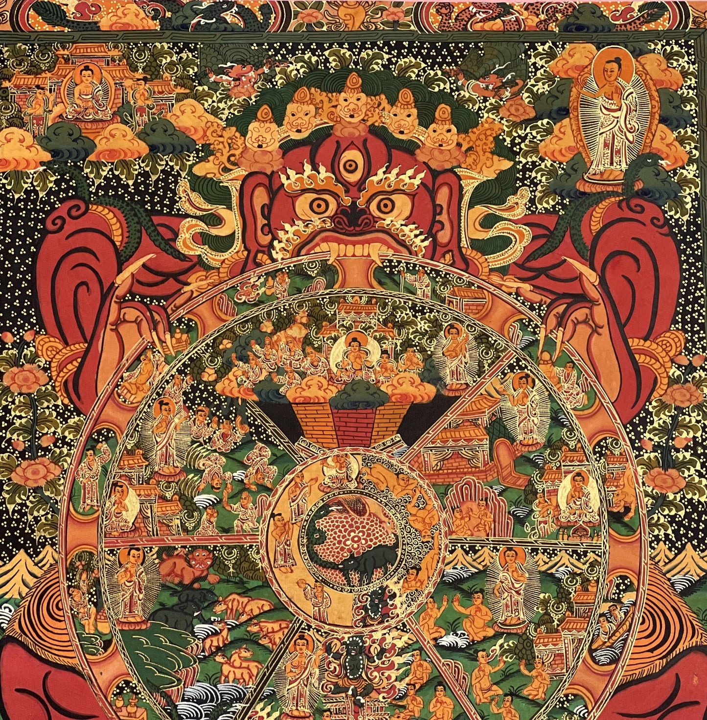 Hand-Painted Wheel of Life Thangka Painting: Samsara Mandala, Tibetan Art