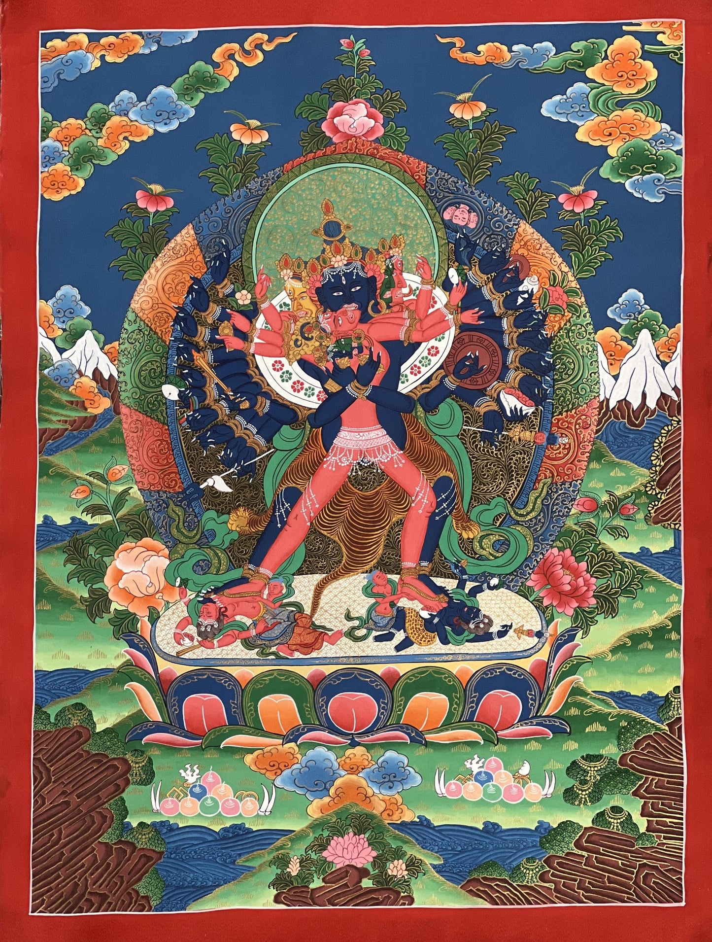 Hand-Painted Chakrasamvara Shakti Tibetan Thangka Painting on Cotton (22x29 in)