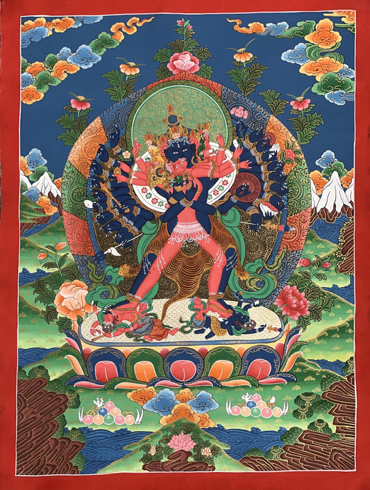 Hand-Painted Chakrasamvara Shakti Tibetan Thangka Painting on Cotton (22x29 in)