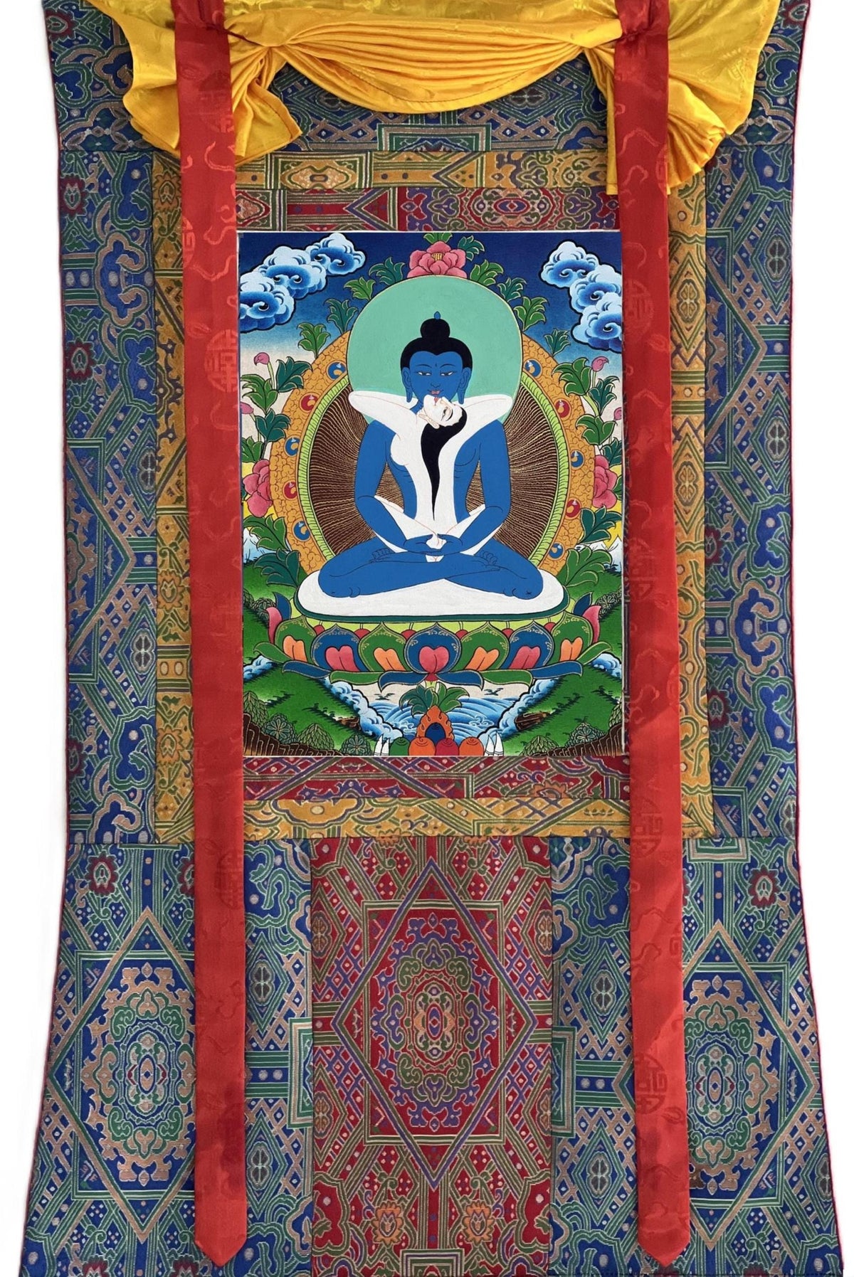 Samantabhadra Thangka Painting | Tibetan Buddhist Art on Silk Brocade
