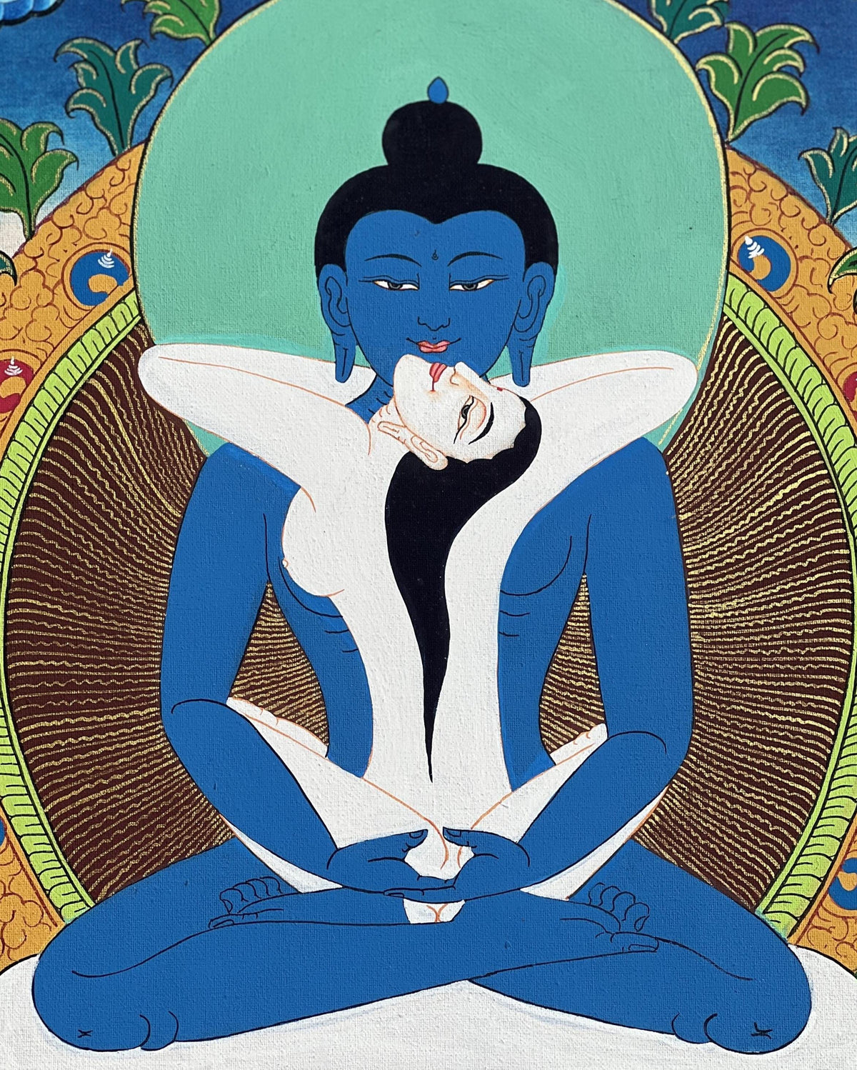 Samantabhadra Thangka Painting | Tibetan Buddhist Art on Silk Brocade